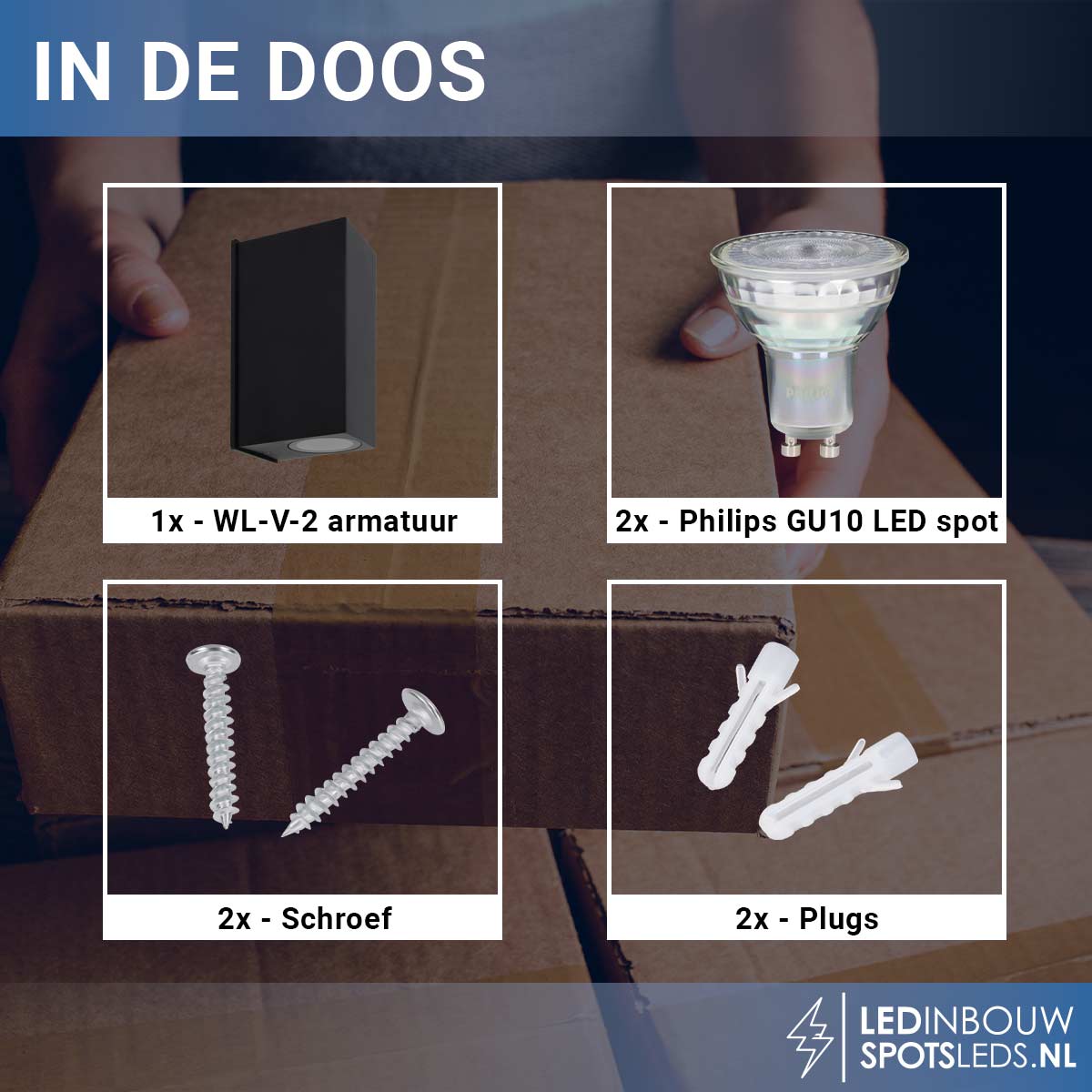 Led wandlamp Philips gu10 up&down dimbaar - zwart - 4000k - rechthoek