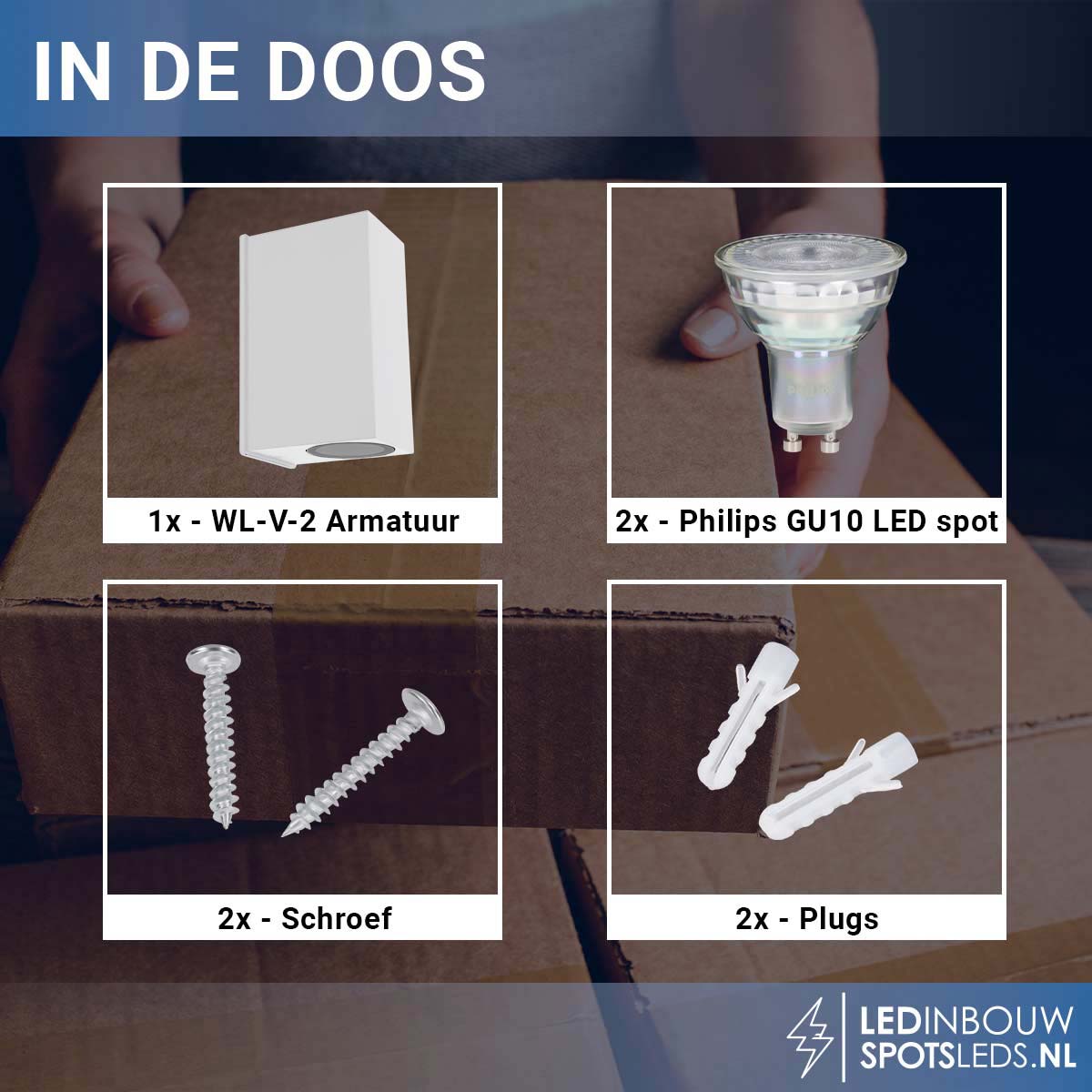 Led wandlamp Philips gu10 up&down dimbaar - wit - 2700k - rechthoek