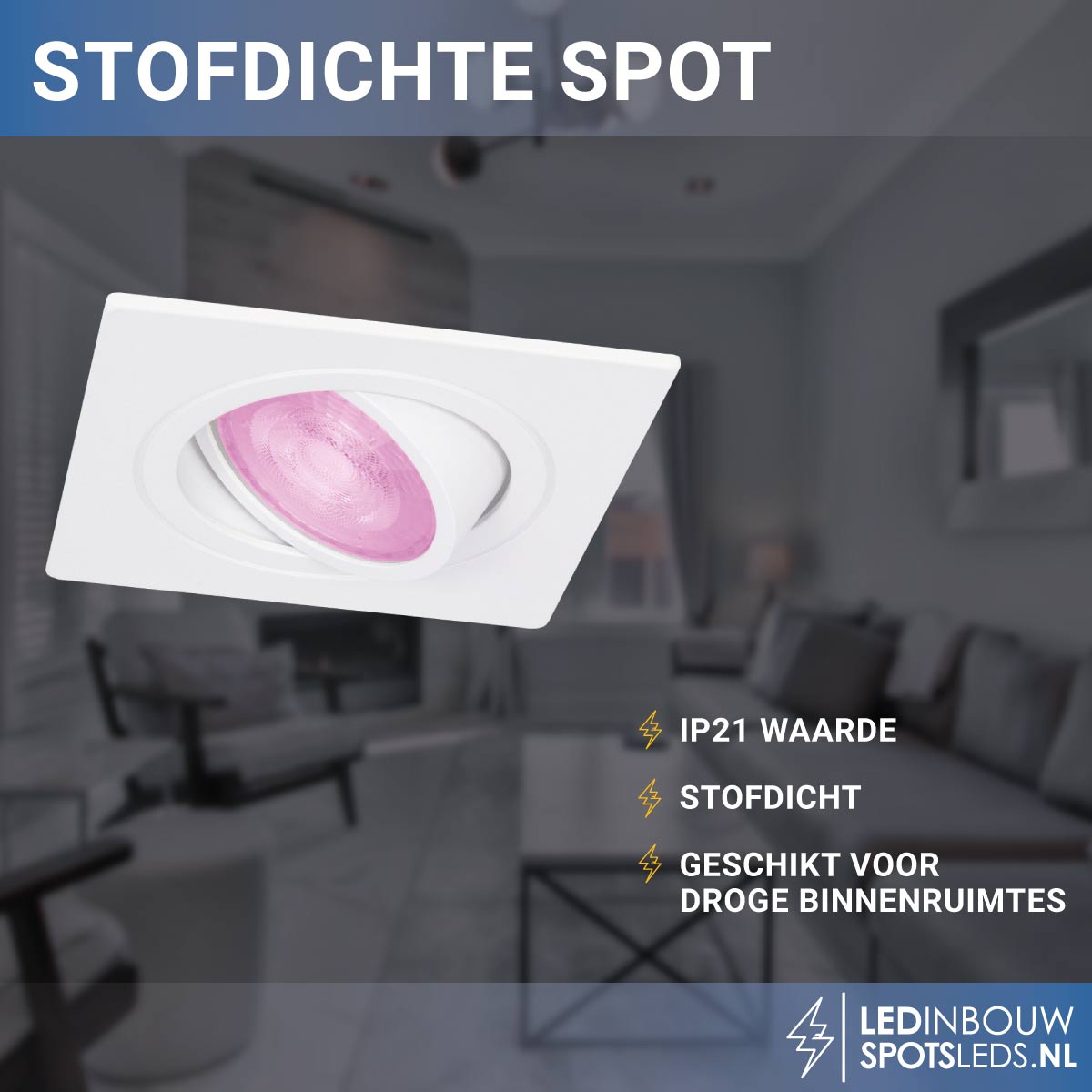 Inbouw spot Inêss - met gu10 Philips Hue white&color - wit - vierkant