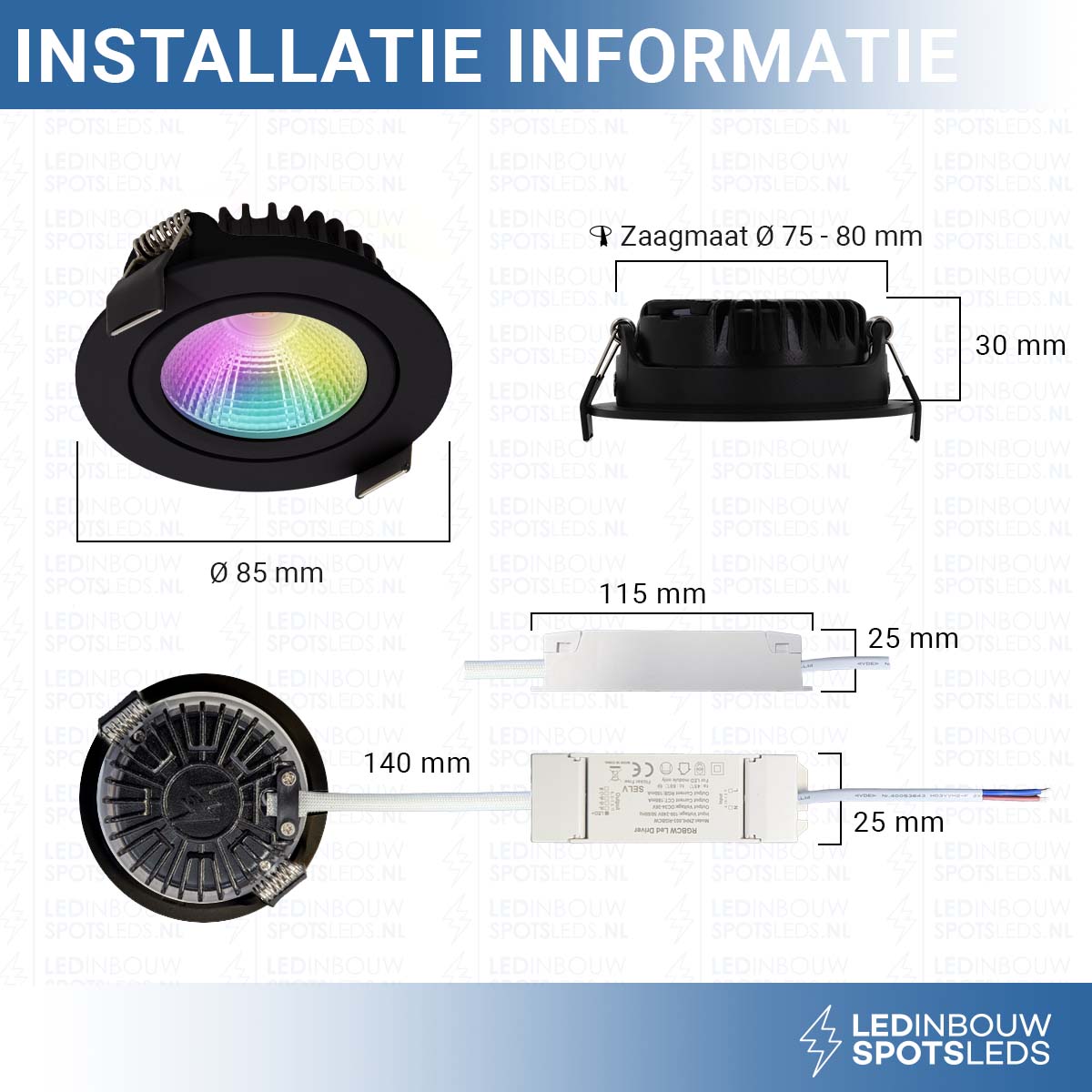 Smart reflector RGBWW inbouwspot - 230 volt - 8 watt - 430 lumen - zwart