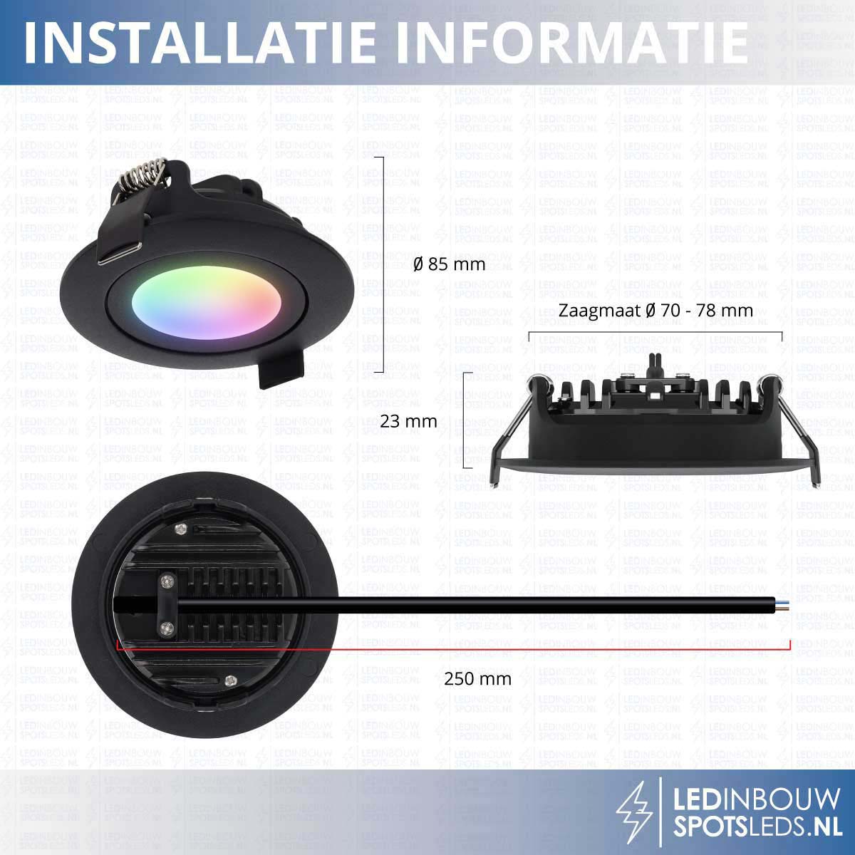 Smart RGBWW design inbouwspot - 230 volt - 5 watt - 340 lumen - zwart
