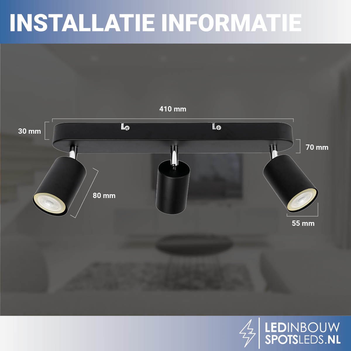 Drievoudige kantelbare&draaibare plafondspot - met gu10 Philips Hue white&ambiance - zwart