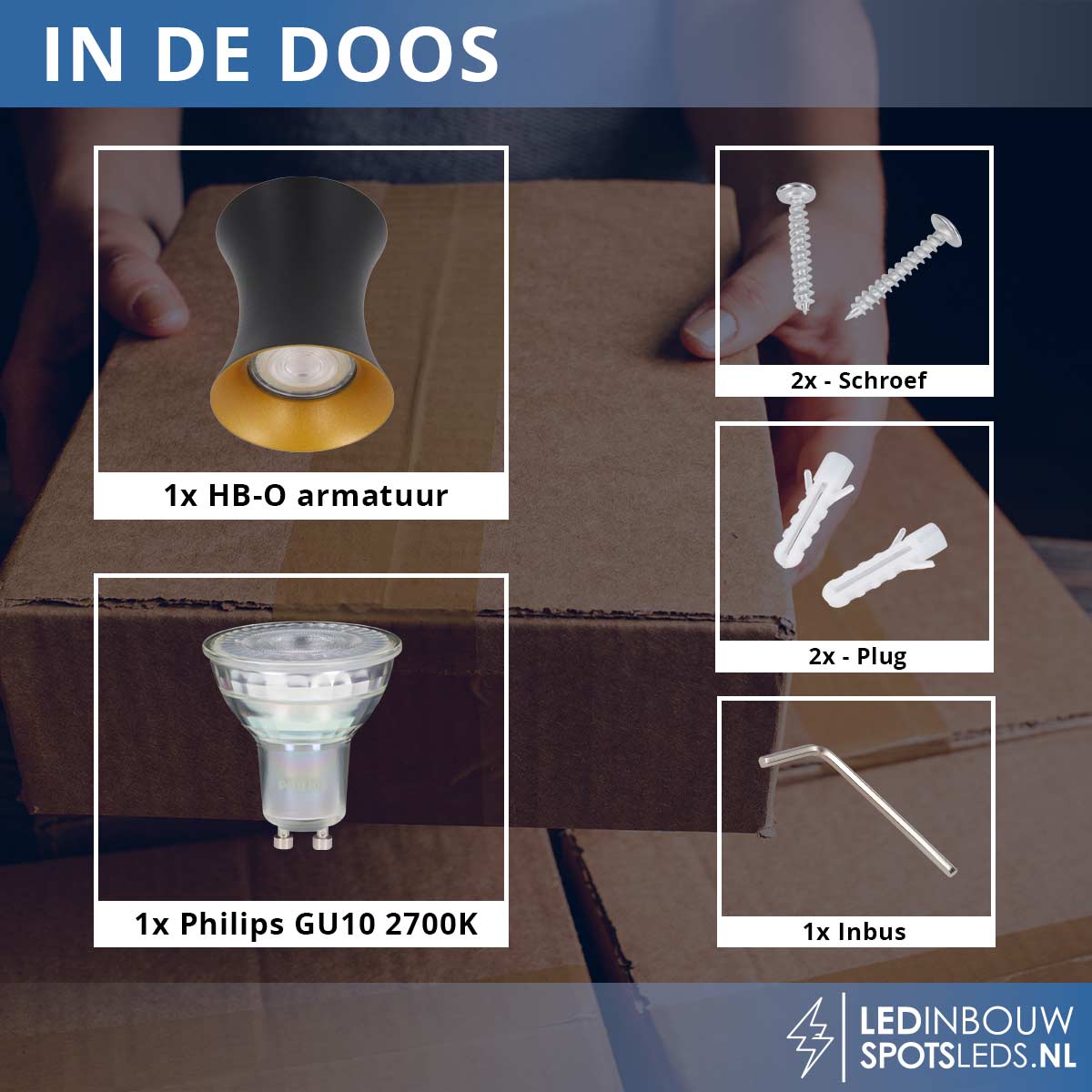 Opbouwspot Philips - gu10 - Dublin - dimbaar - zwart&goud - 2700k