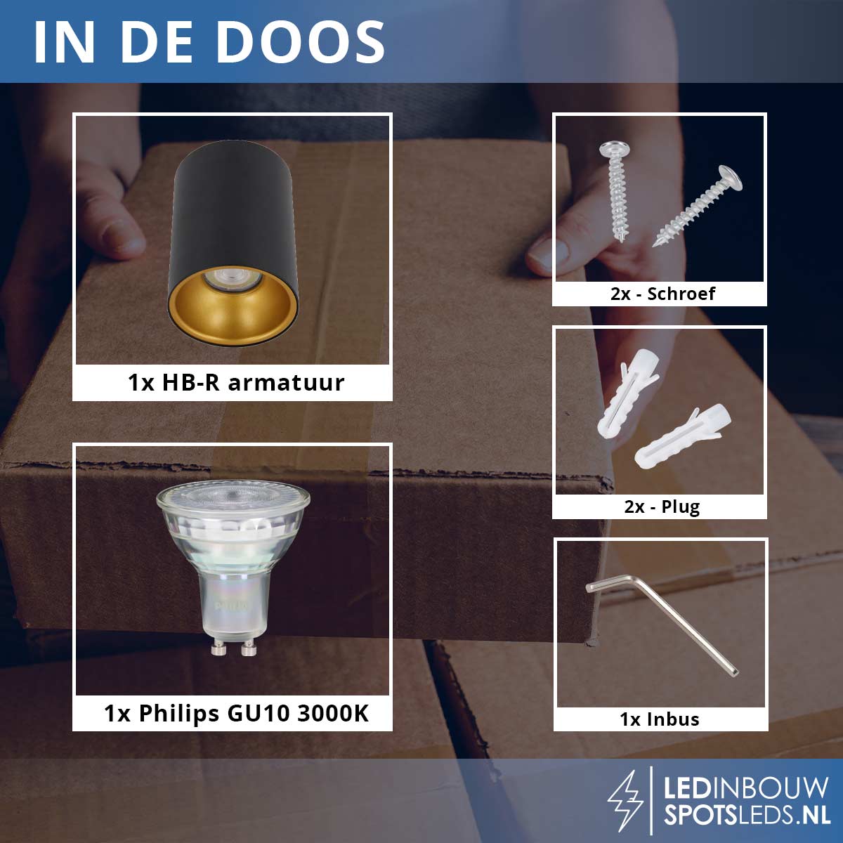 Opbouwspot Philips– gu10 – Rio – dimbaar - zwart&goud - 3000k