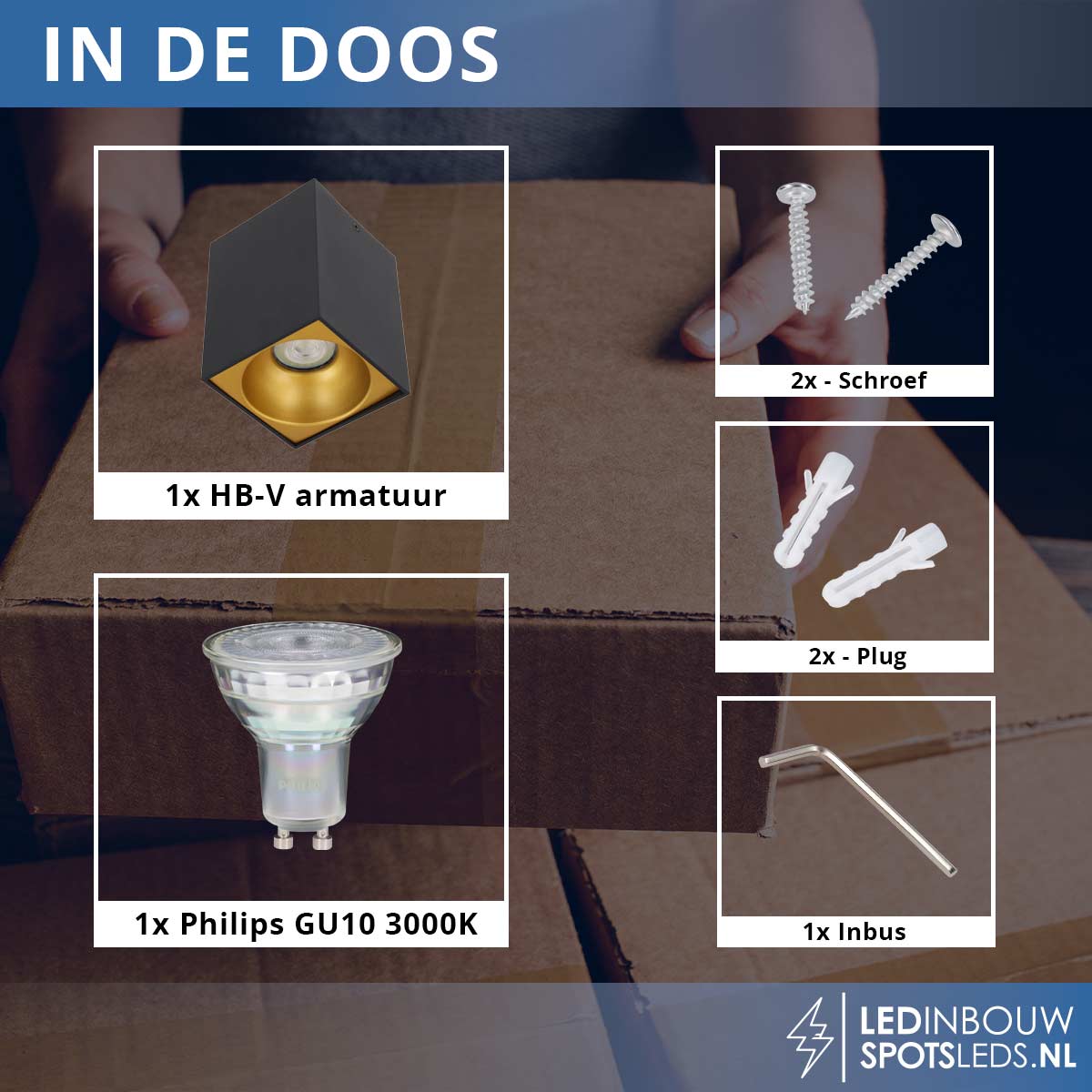 Opbouwspot Philips - gu10 - Valencia - dimbaar - zwart&goud - 3000k