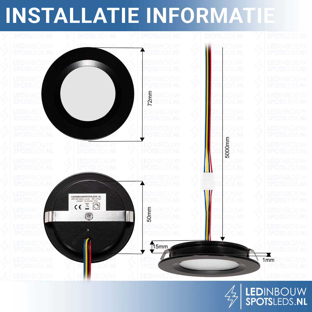 Set van 3 stuksTouch Functiecabinet Inbouw LED spot Dimbaar Zwart