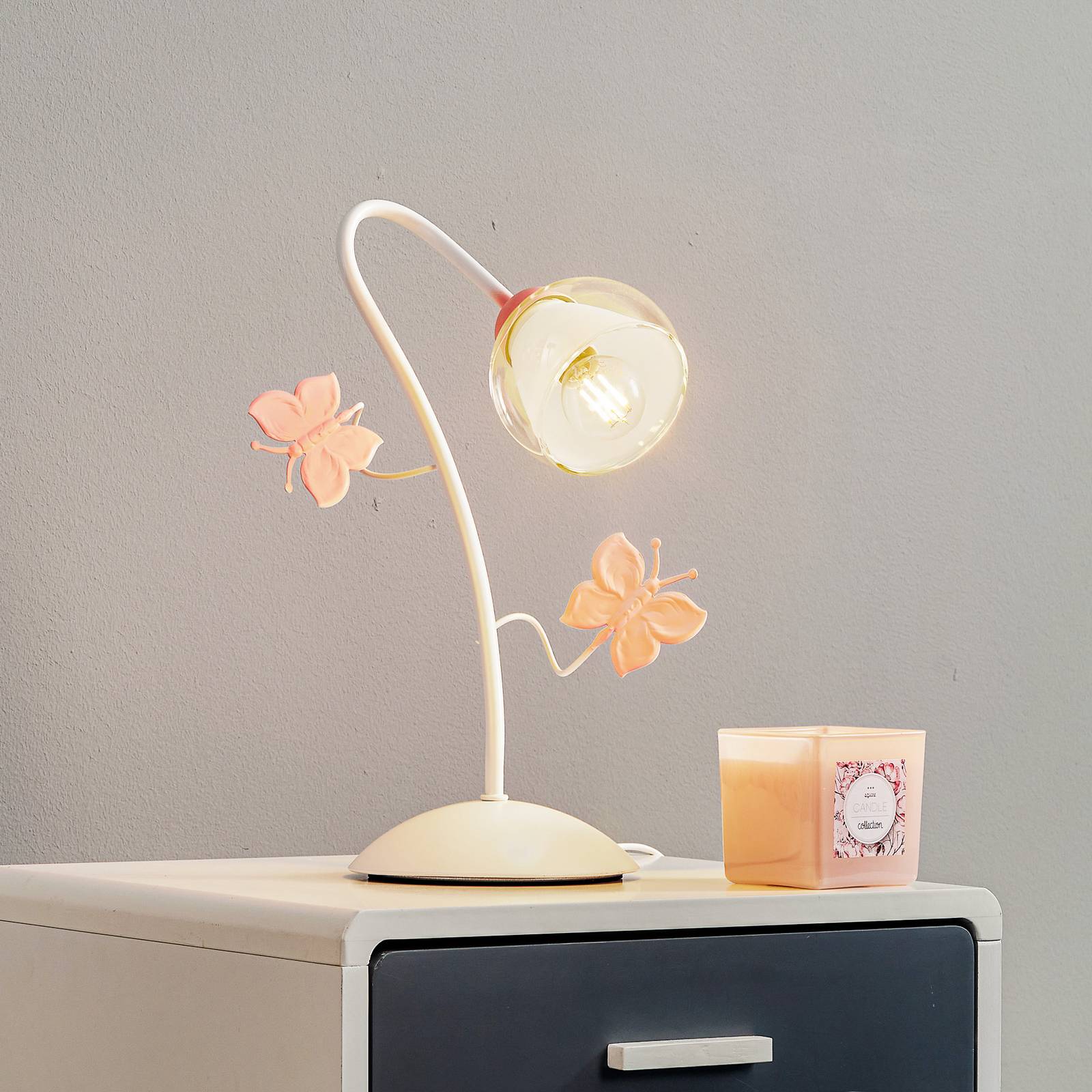 ONLI Tafellamp Butterfly met decoratie in rosé