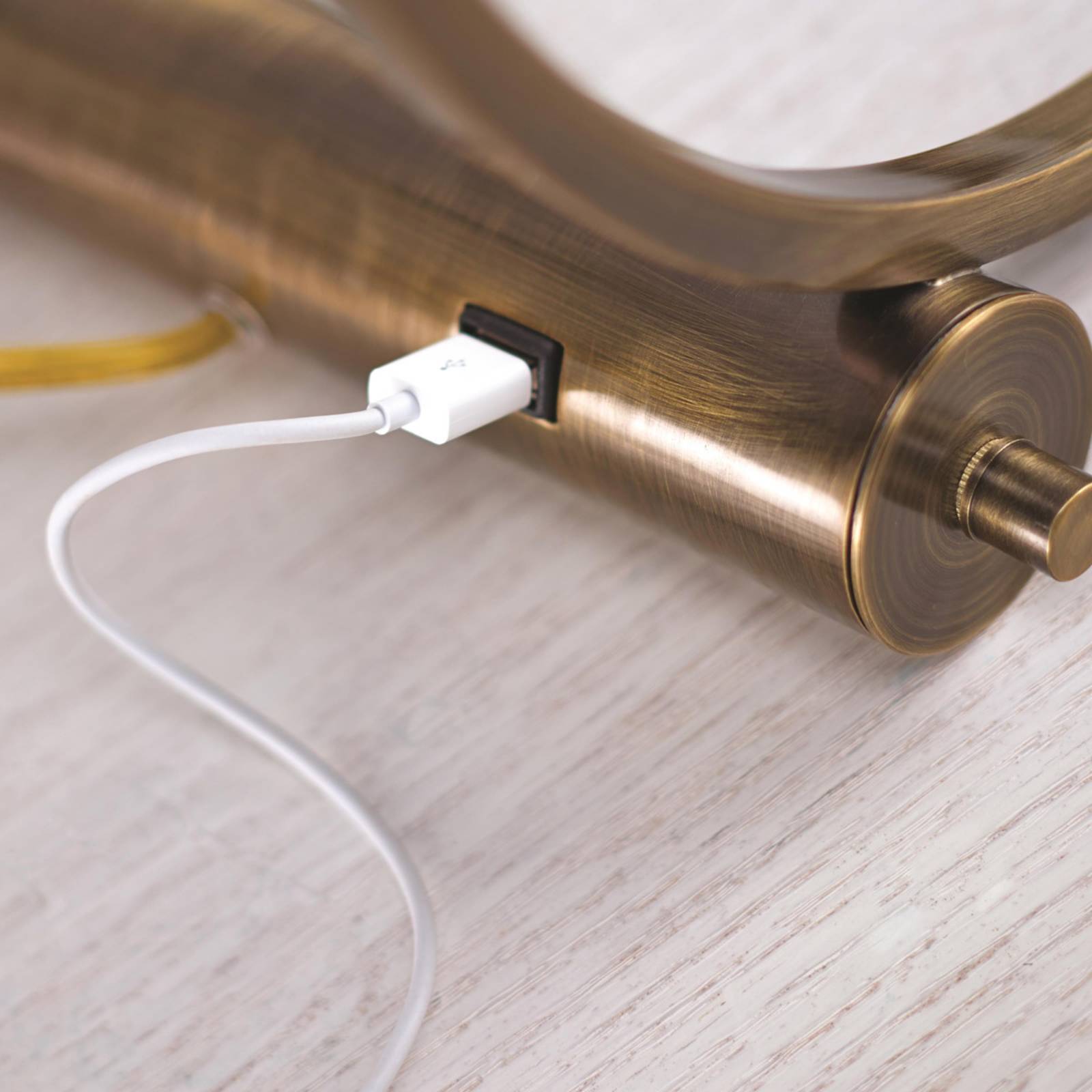 FEISS Met USB-poort - textiel-tafellamp Lex messing