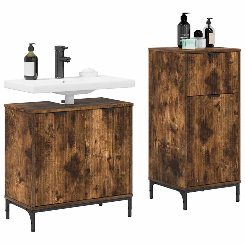 vidaXL Badkamermeubelset Geruit 2 pcs Gerookt eiken 39.5 x 36 x 88 cm
