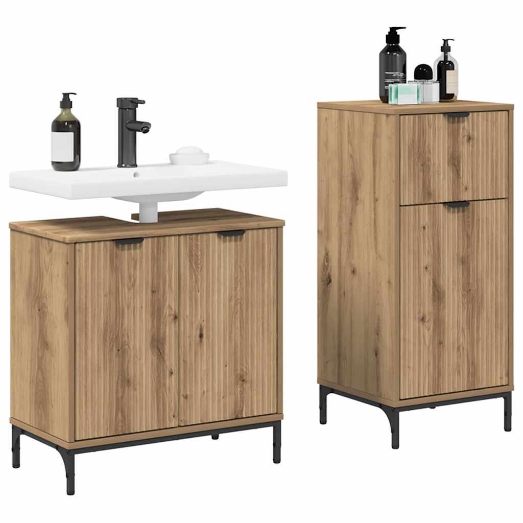 vidaXL Badkamermeubelset met lade Geruit 2 pcs artisanaal eikenkleurig