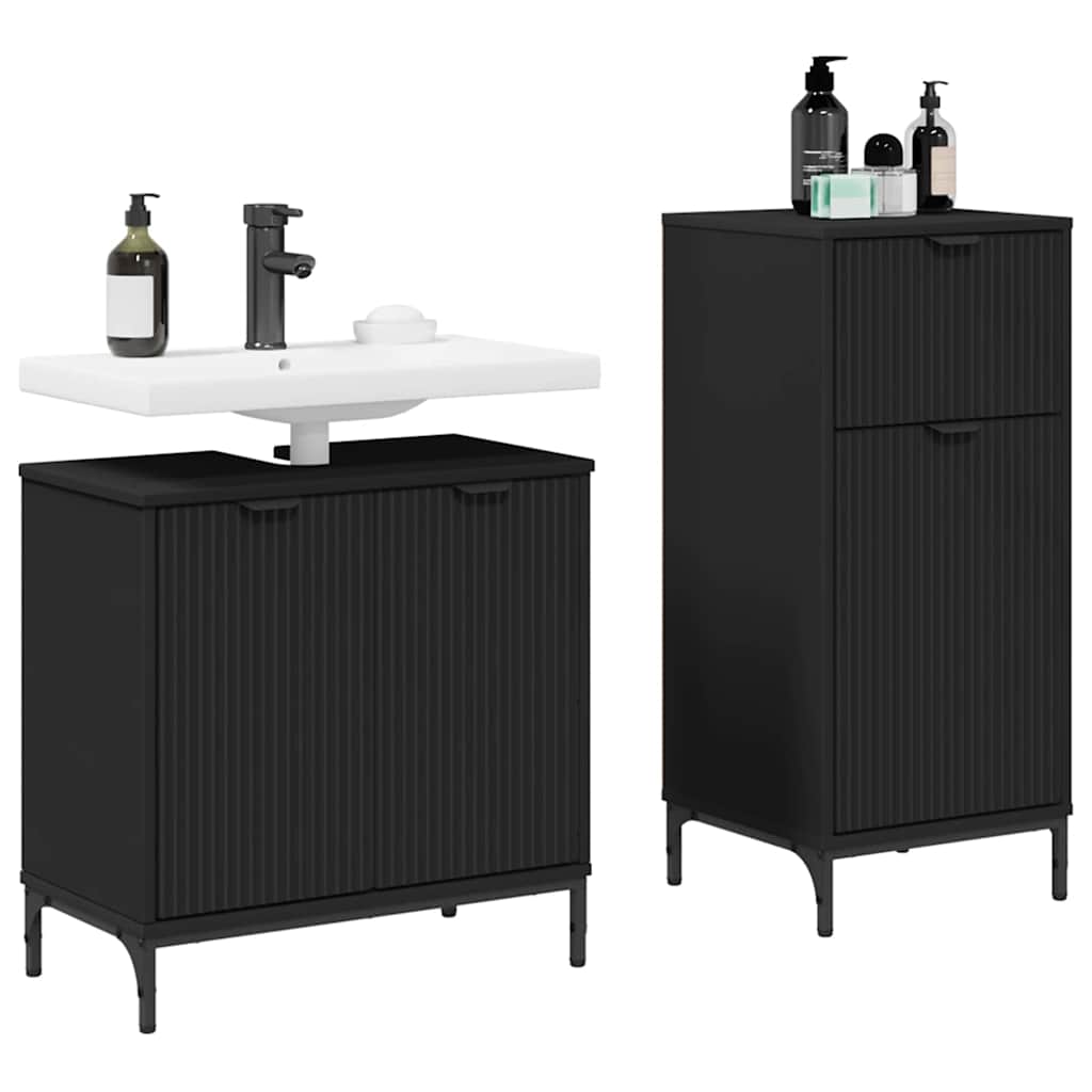 vidaXL Badkamermeubelset 2 pcs Zwart 39.5 x 36 x 88 cm Bewerkt hout