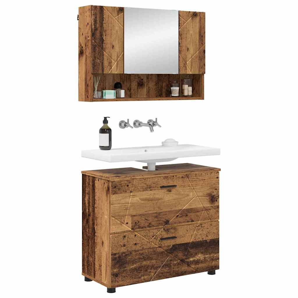 vidaXL Badkamermeubelset 2 pcs Oud hout 76,5 x 35 x 64 cm Bewerkt hout