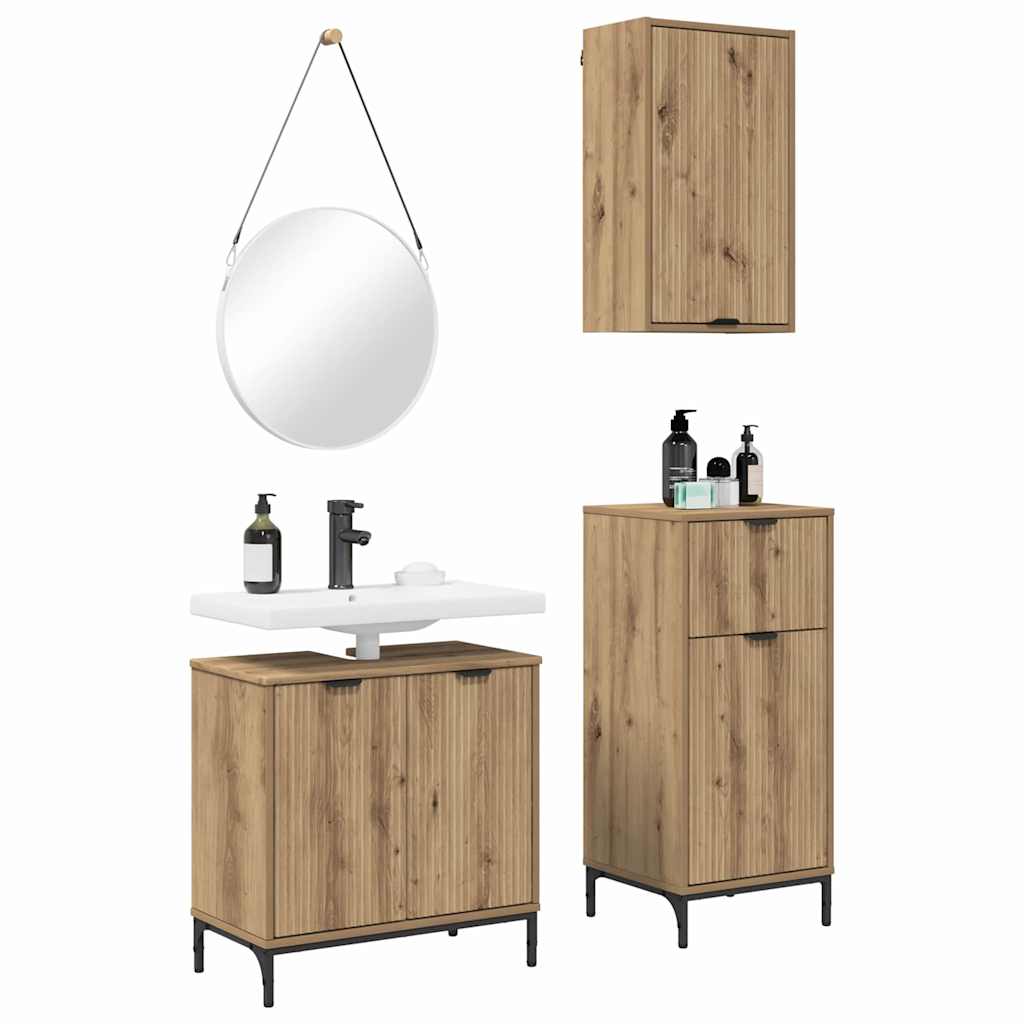 vidaXL Badkamermeubelset met lade Geruit 3 pcs artisanaal eikenkleurig