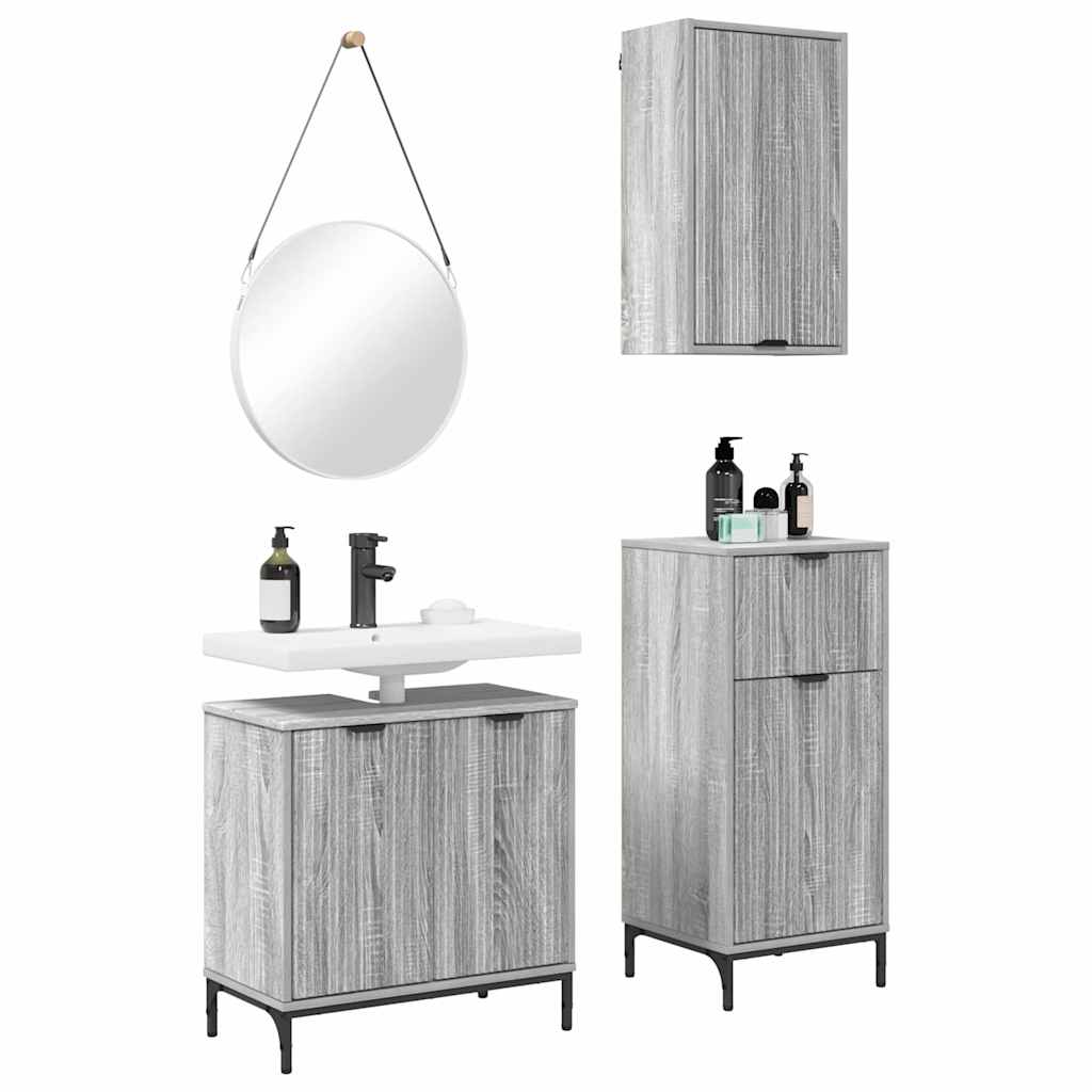 vidaXL Badkamermeubelset met lade 3 pcs Grijs sonoma 39.5 x 36 x 88 cm