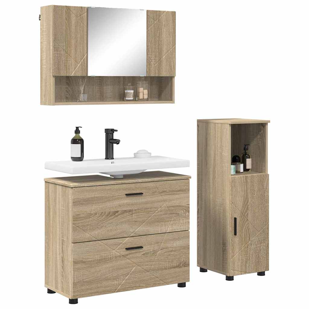 vidaXL Badkamermeubelset met lade 3 pcs Sonoma eiken 76,5 x 35 x 64 cm