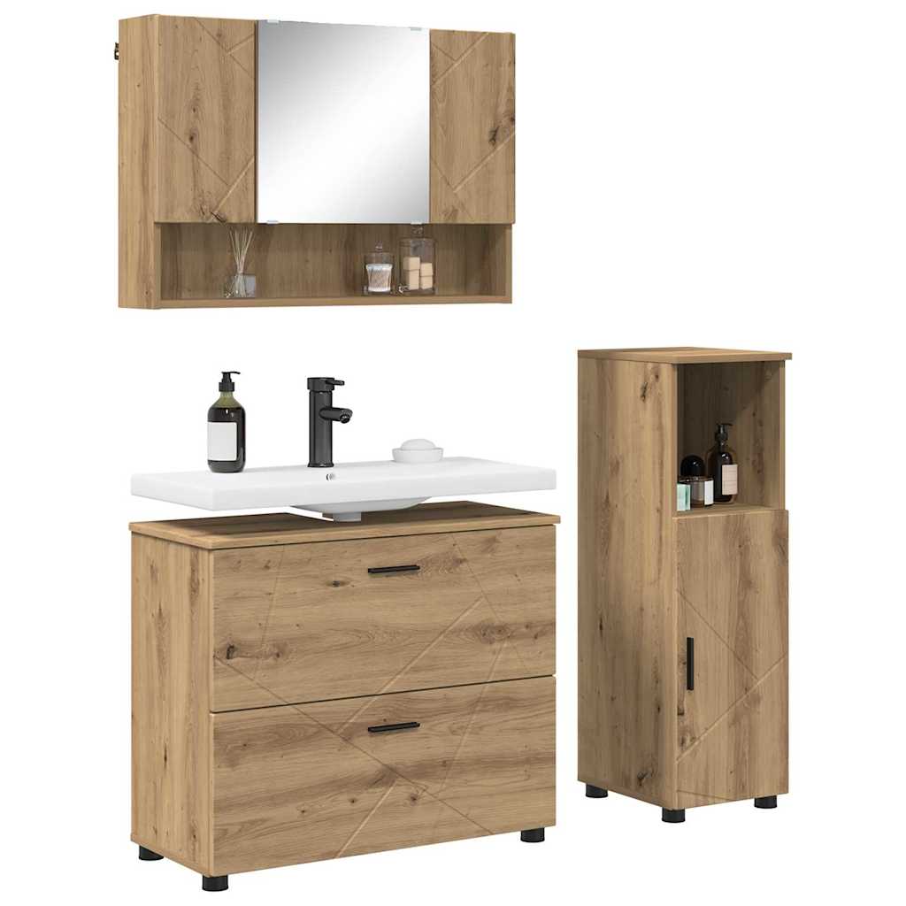 vidaXL Badkamermeubelset met lade 3 pcs artisanaal eikenkleurig