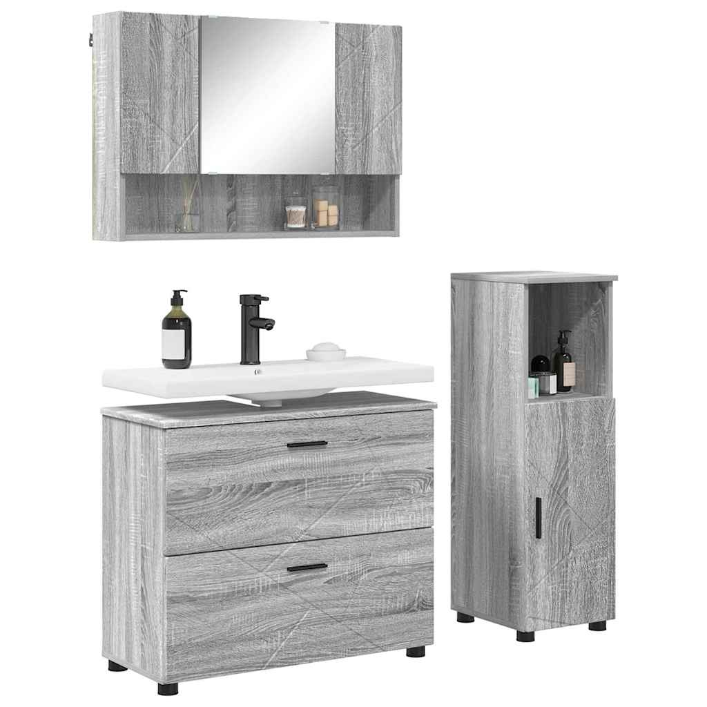 vidaXL Badkamermeubelset met lade 3 pcs Grijs sonoma 76,5 x 35 x 64 cm