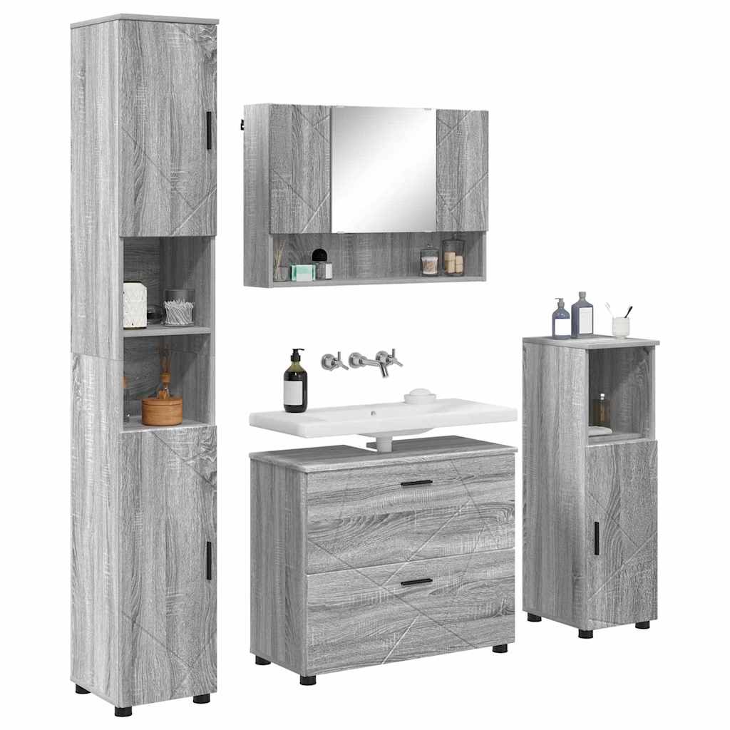 vidaXL Badkamermeubelset met lade 4 pcs Grijs sonoma 30 x 35 x 192 cm