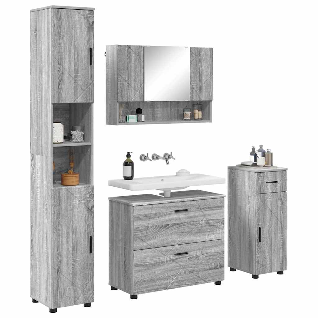 vidaXL Badkamermeubelset met lade 4 pcs Grijs sonoma 30 x 35 x 192 cm
