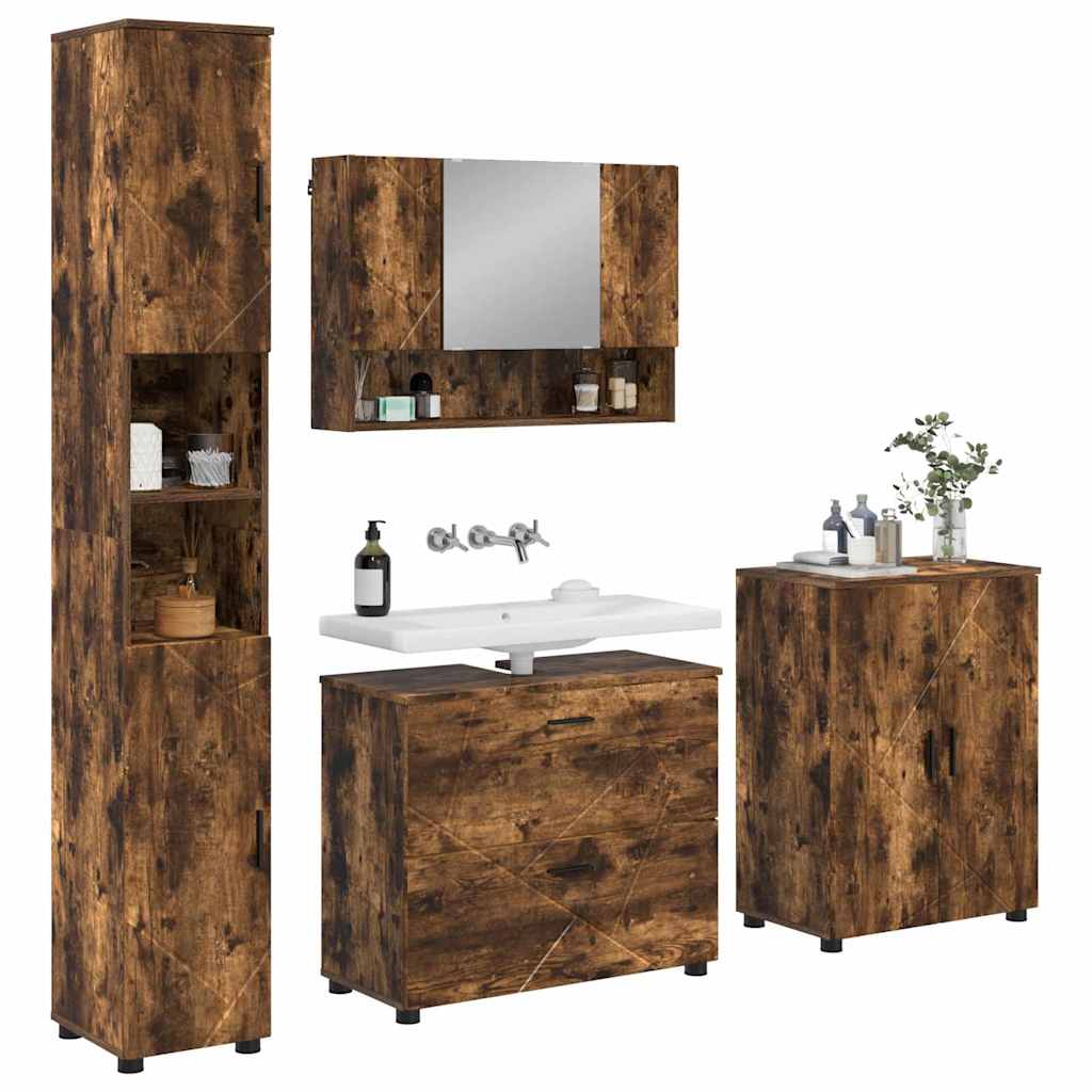 vidaXL Badkamermeubelset met lade 4 pcs Gerookt eiken 30 x 35 x 192 cm