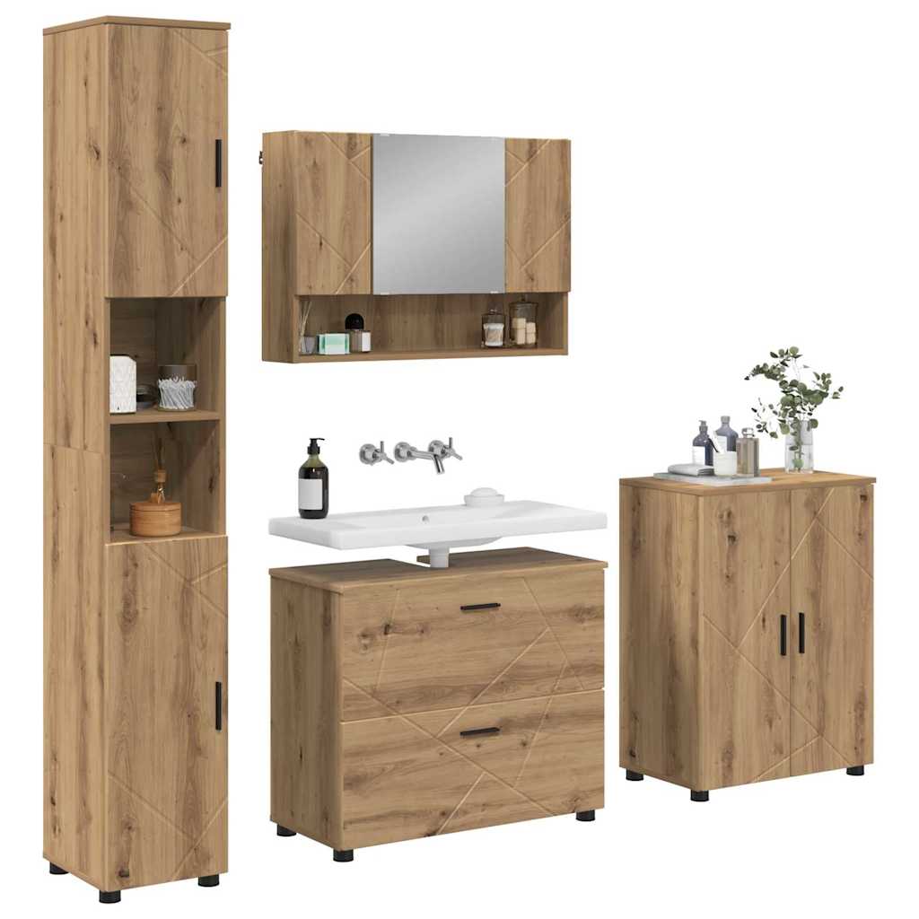 vidaXL Badkamermeubelset met lade 4 pcs artisanaal eikenkleurig