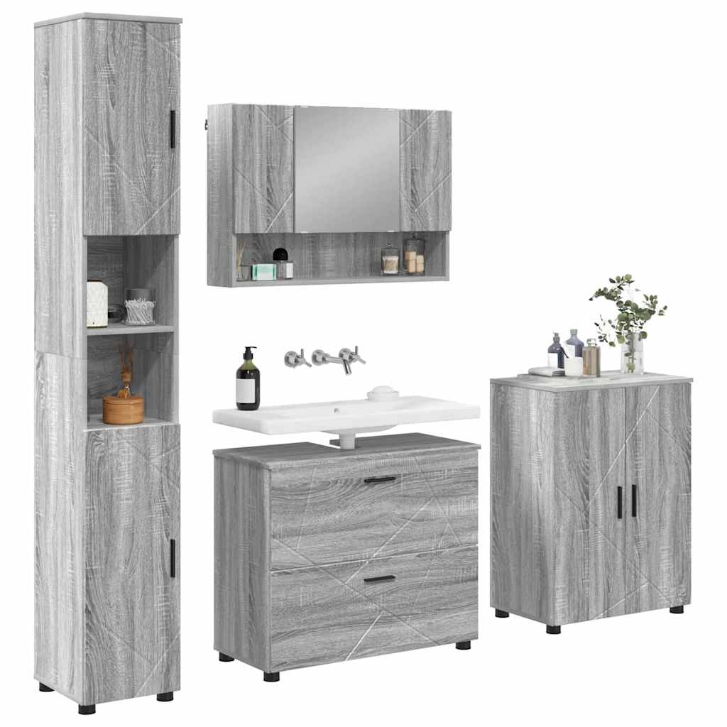 vidaXL Badkamermeubelset met lade 4 pcs Grijs sonoma 30 x 35 x 192 cm