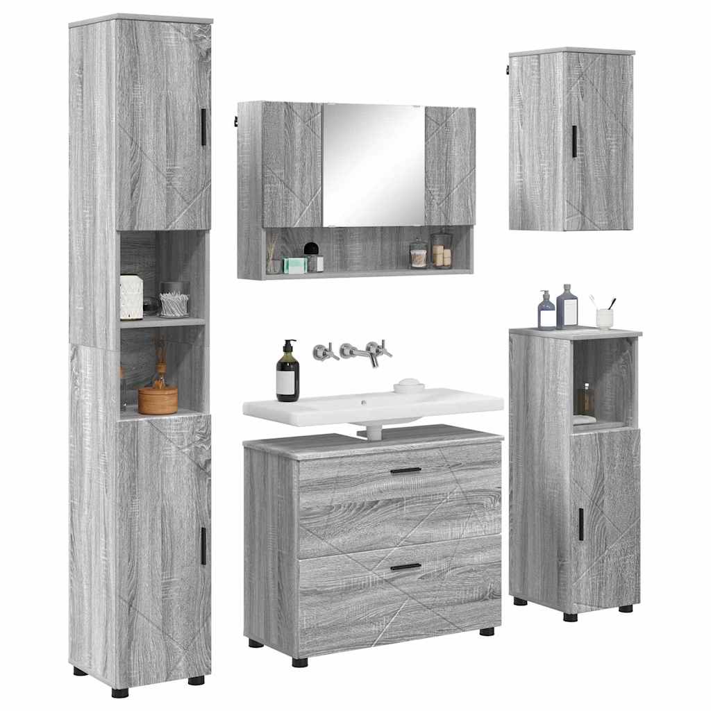 vidaXL Badkamermeubelset met lade 5 pcs Grijs sonoma 30 x 35 x 192 cm