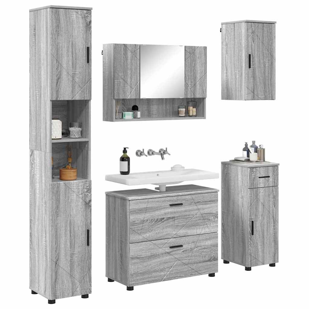 vidaXL Badkamermeubelset met lade 5 pcs Grijs sonoma 30 x 35 x 192 cm