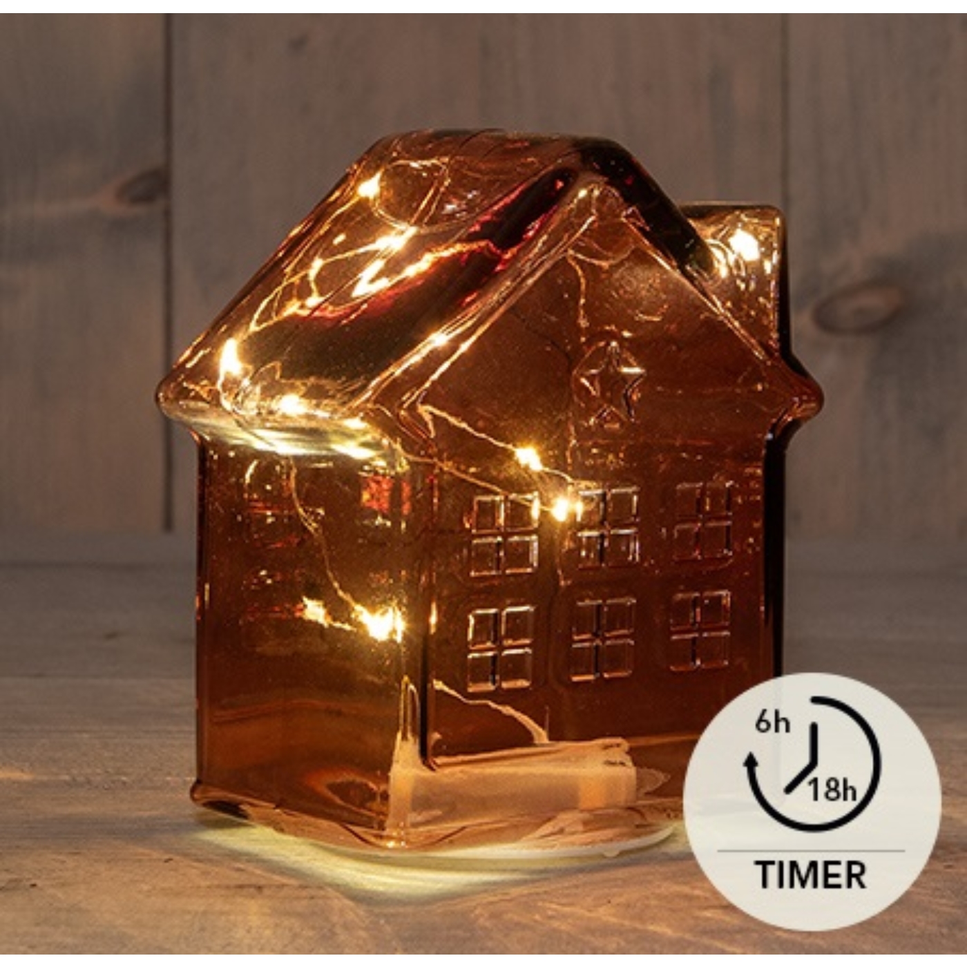 Anna's Collection LED Huisje glas bordeaux H14cm