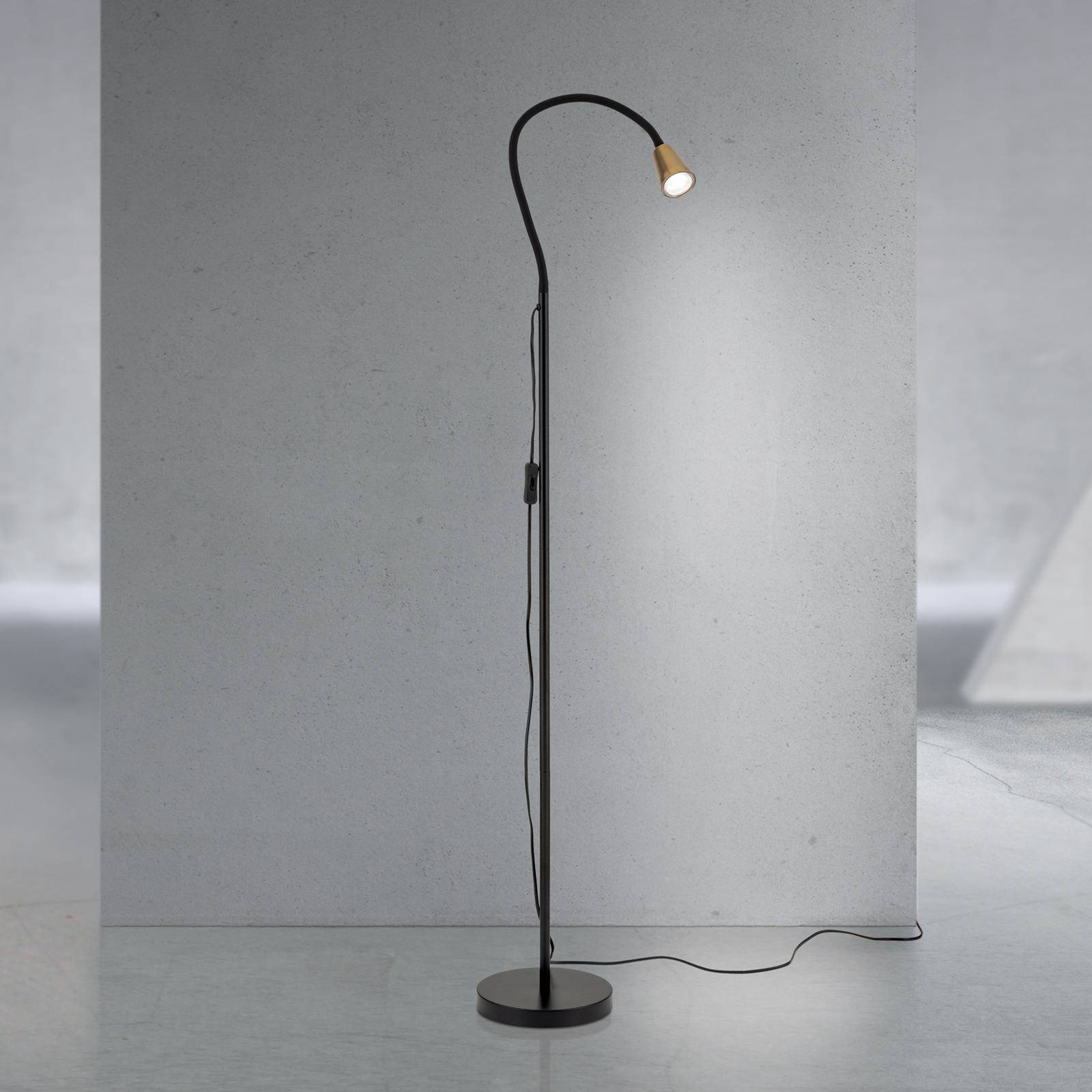 Orion Vloerlamp Dotty, messingkleurig, hoogte 145 cm, flexibele arm, GU10