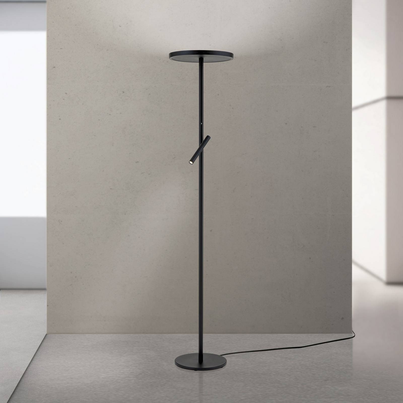 Orion LED vloerlamp Teide, zwart, metaal, leeslamp, dimmer