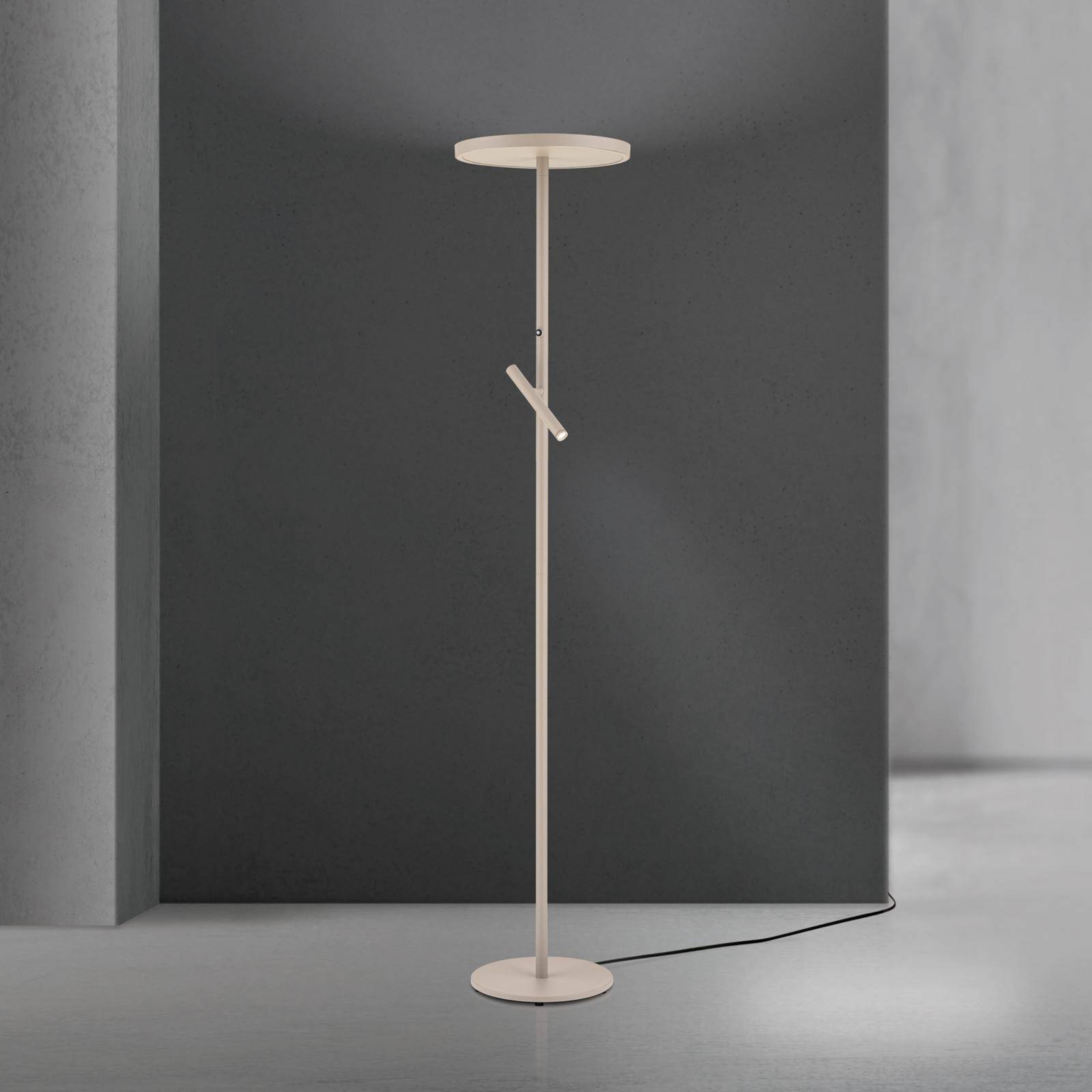 Orion LED vloerlamp Teide, kaki, metaal, leeslamp, dimmer