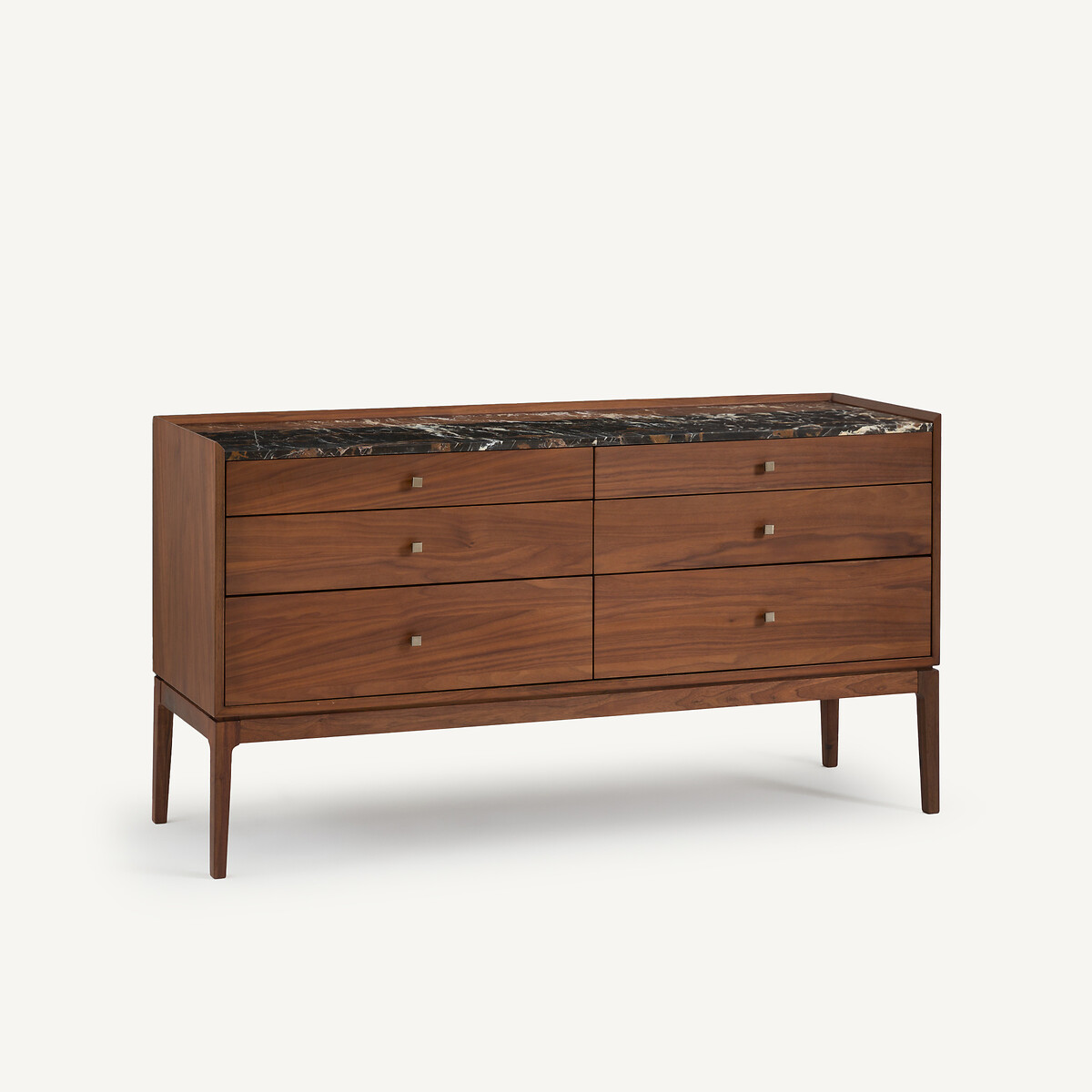 AM.PM Dressoir met 6 laden, walnootfineer, amber marmer, Noham