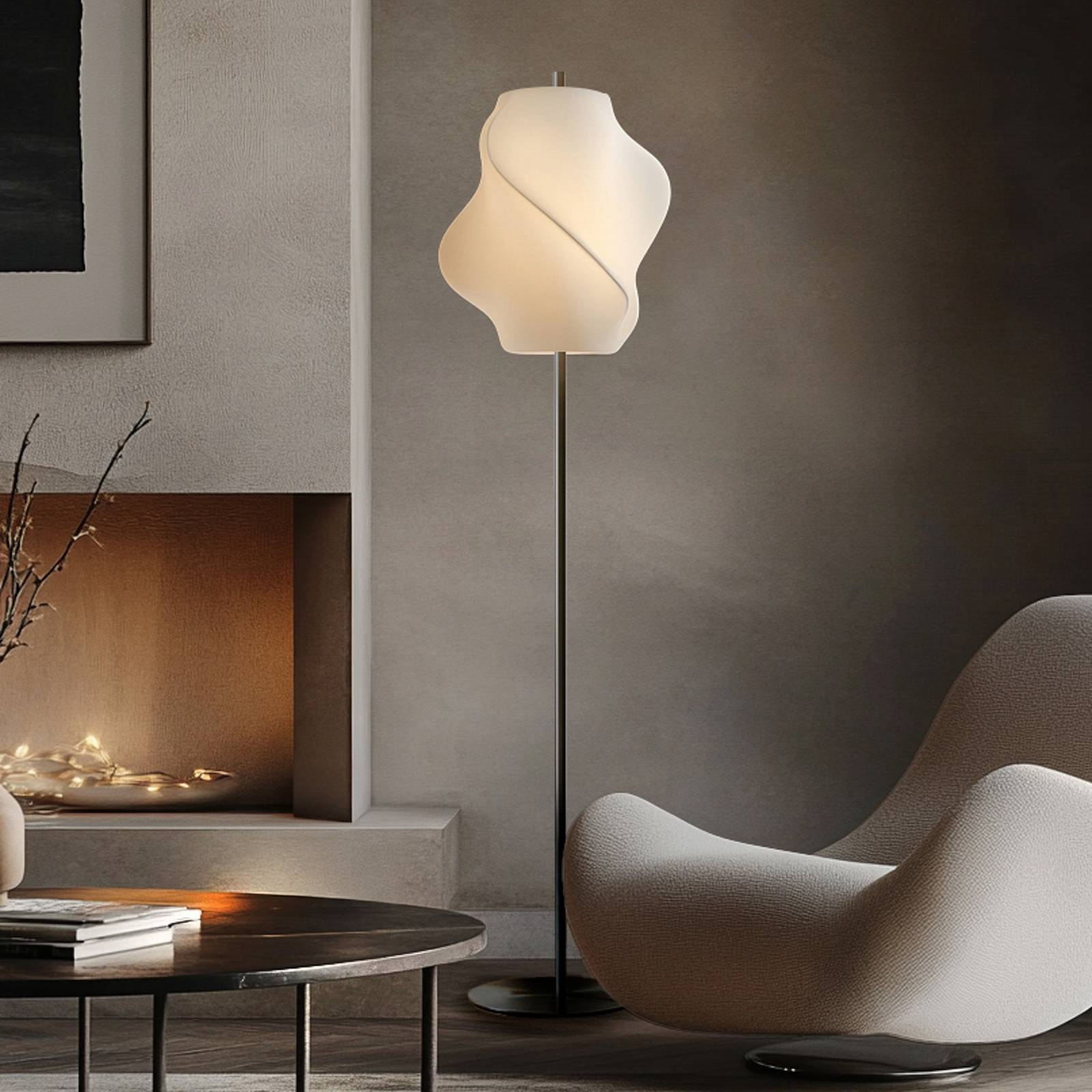 LUCANDE vloerlamp Tovina, textiel, wit, hoogte 165 cm
