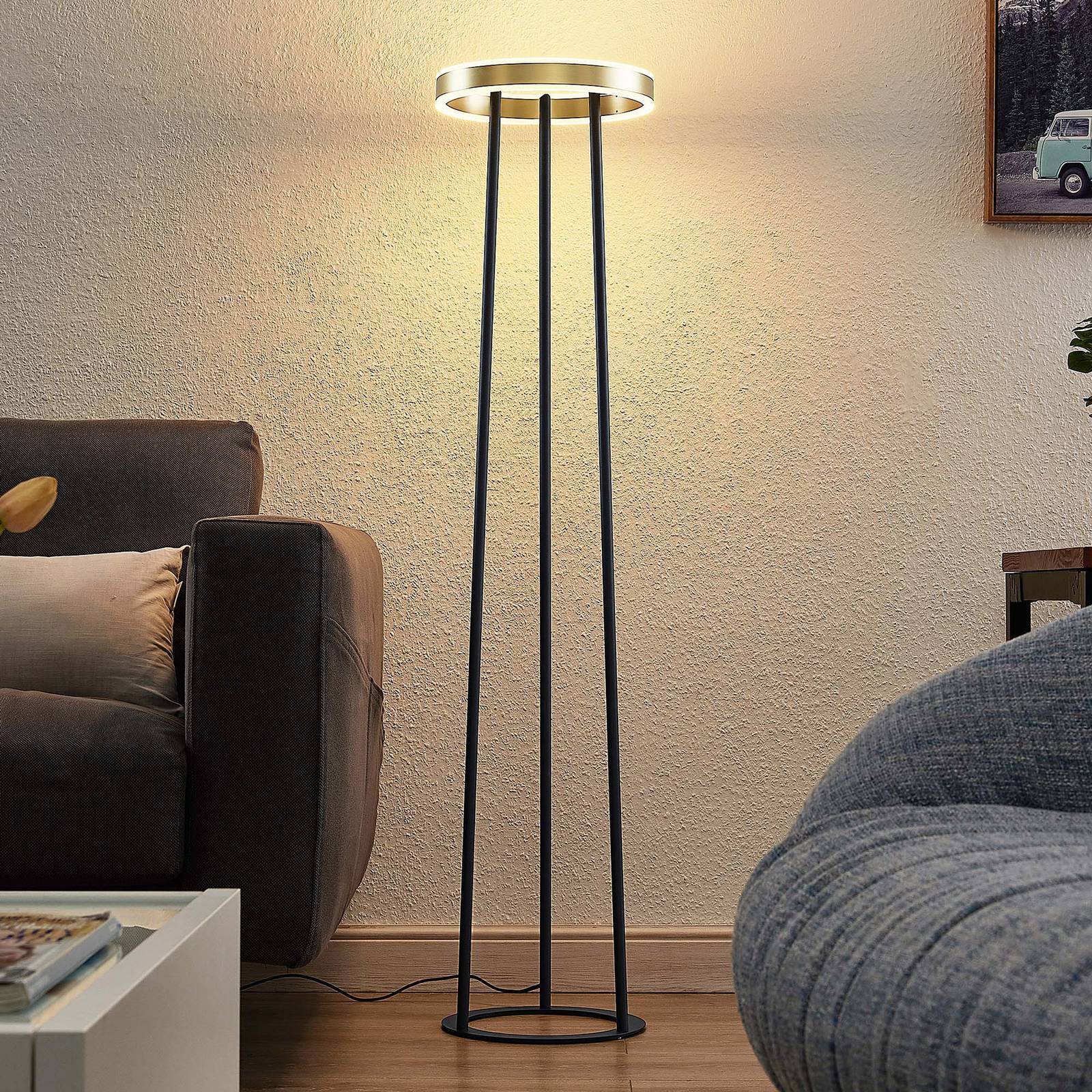 LUCANDE Seppe LED vloerlamp, messing