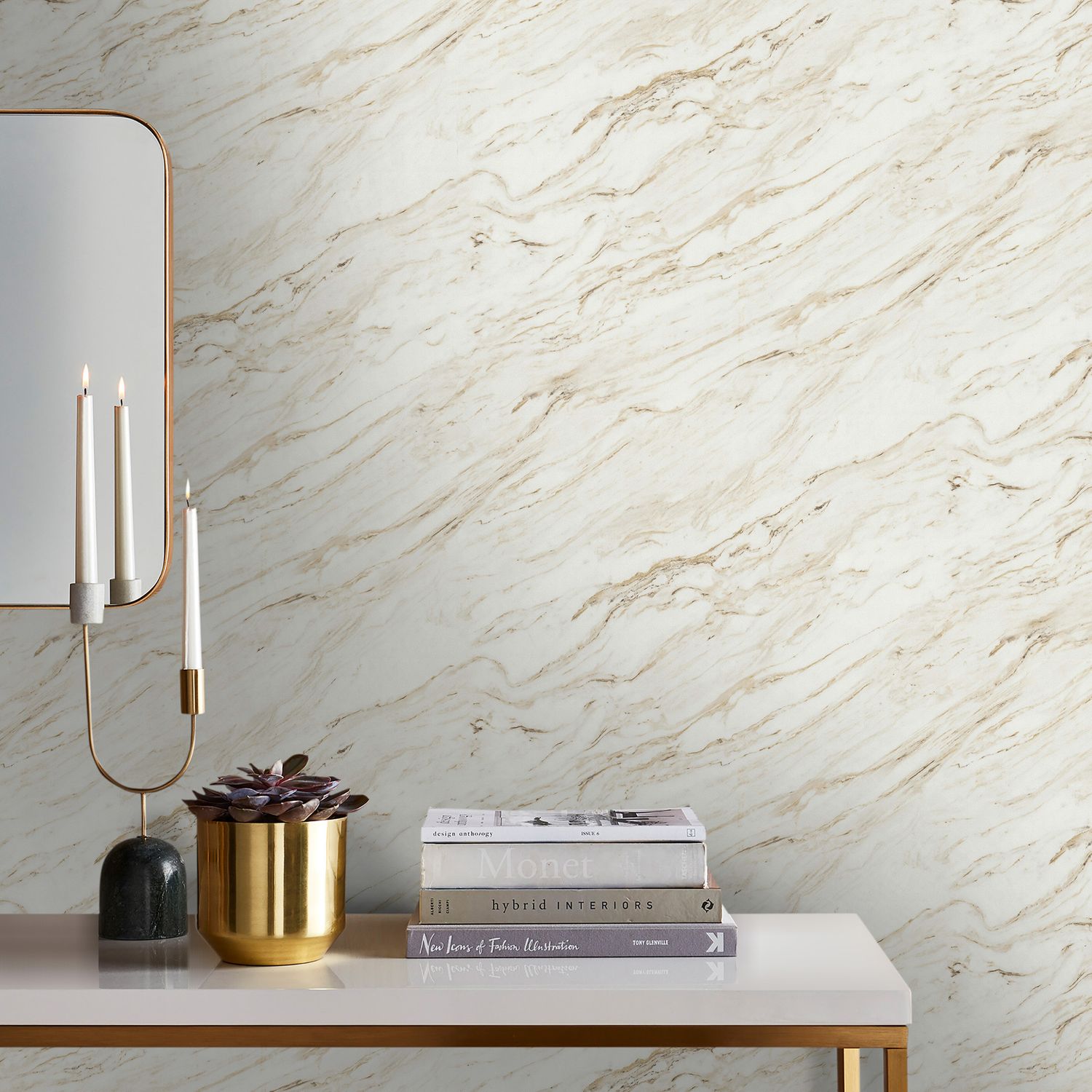 Easy Décor Vliesbehang Carrara Marmer - Wit - Goud - 10,05 M X 52 Cm