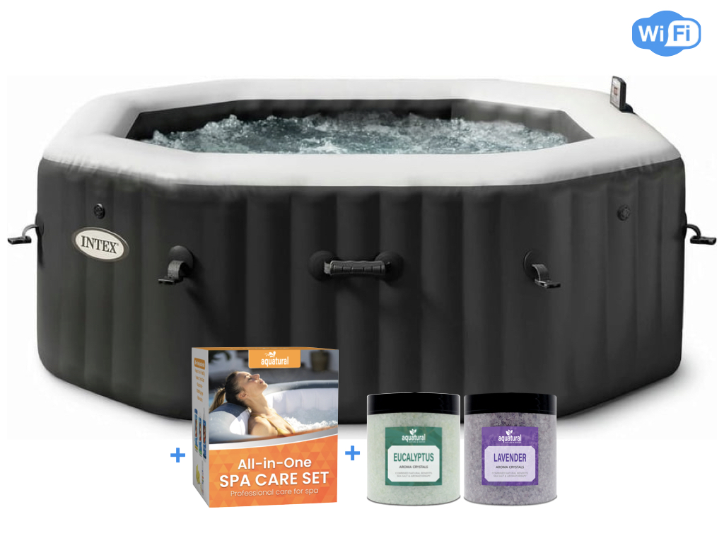 Intex PREMIUM PureSpa Jet& Bubble Deluxe Carbone + Aquatural Care Set + Wifi - 4 persoons