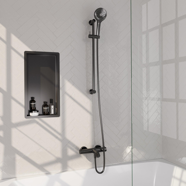Brauer Gunmetal Edition Badkraan Opbouw - glijstang - 2 functies - 2 gladde knoppen - handdouche rond 3 standen - PVD - geborsteld gunmetal 5-GM-231