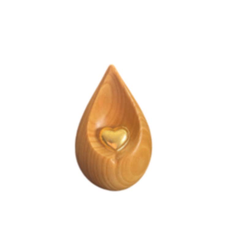 Urnwebshop Mini Traan Urn met Gouden Hartje, Kersenhout (0.005 liter)