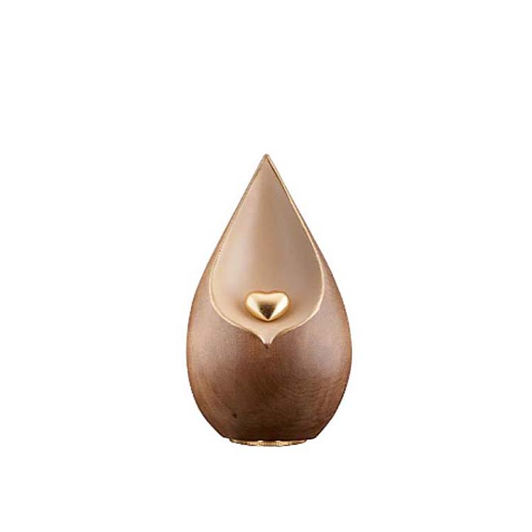 Urnwebshop Mini Traan Urn met Gouden Hartje, Gebeitst Lindehout (0.005 liter)