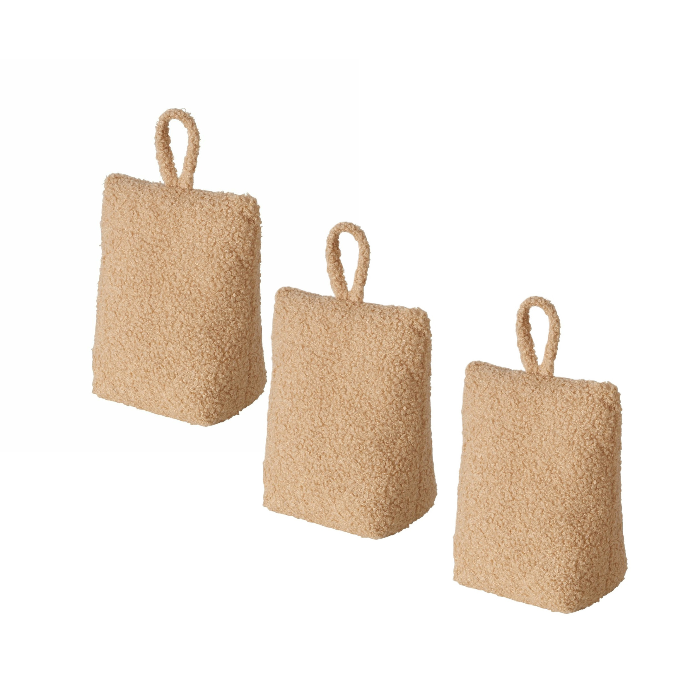 Boltze Deurstopper zak - 3x - 1 kilo - licht bruin - pluche/teddy stof - 20 x 10 cm -