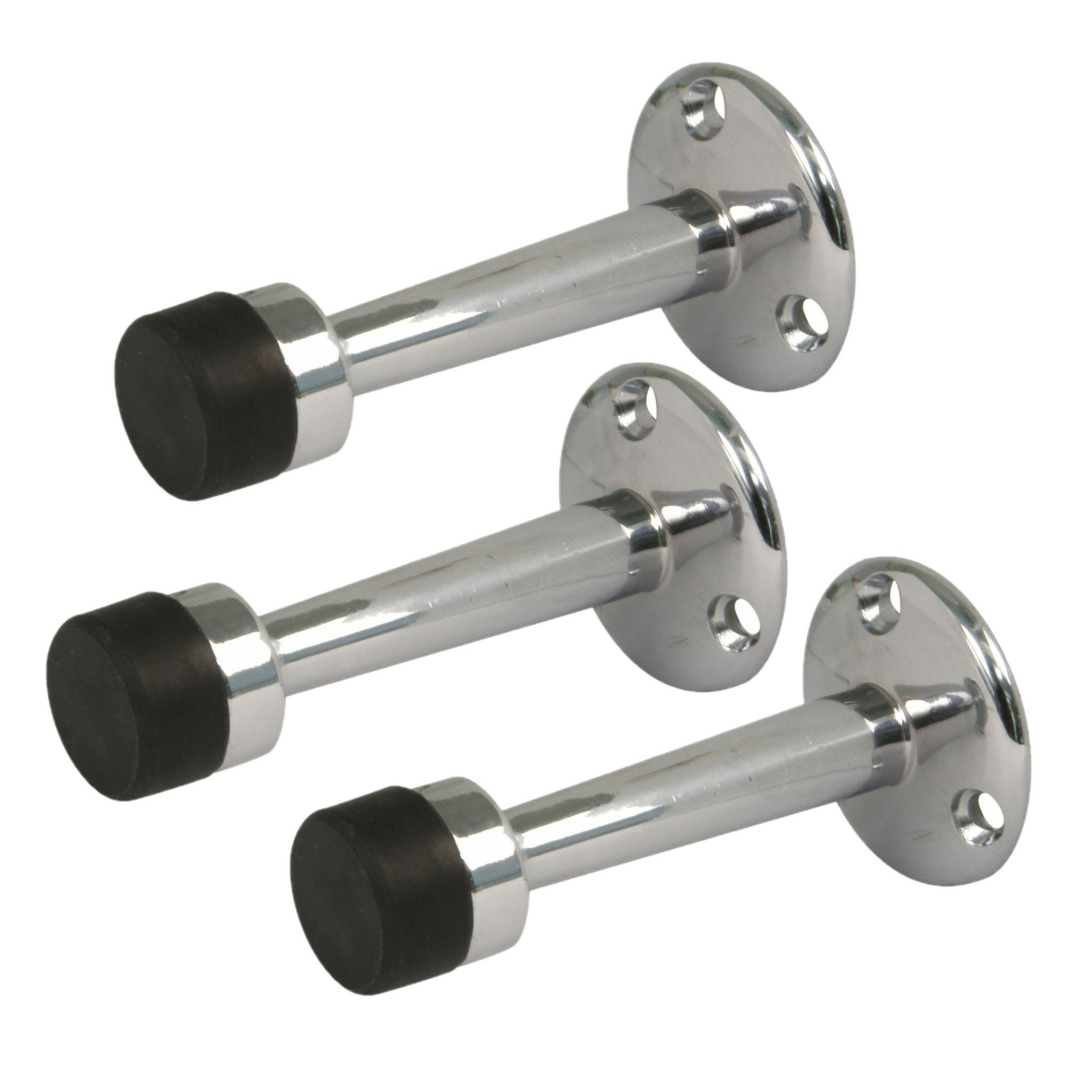 AMIG Deurstopper/deurbuffer - 3x - 75mm - muurbevestiging - verchroomd messing -