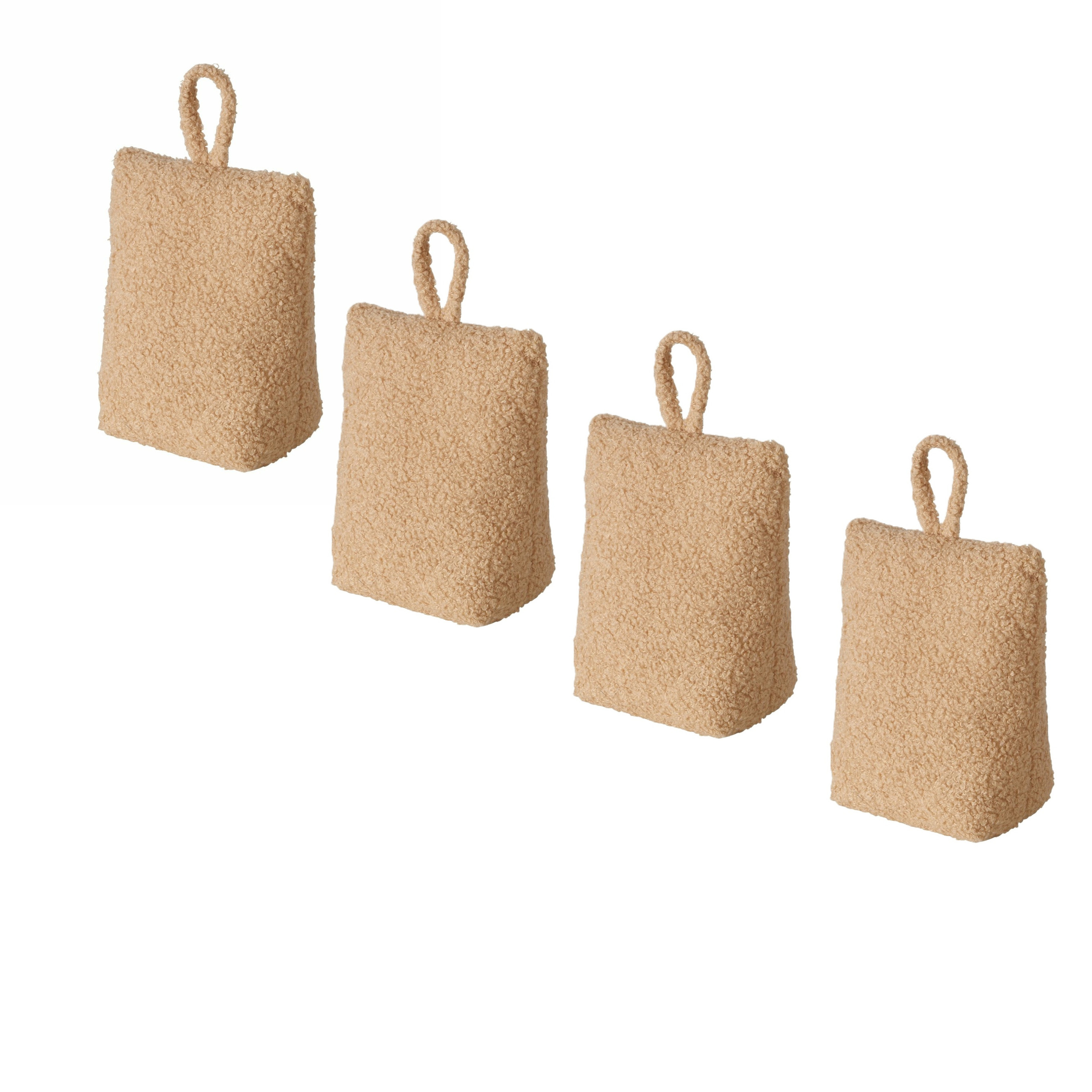 Boltze Deurstopper zak - 4x - 1 kilo - licht bruin - pluche/teddy stof - 20 x 10 cm -