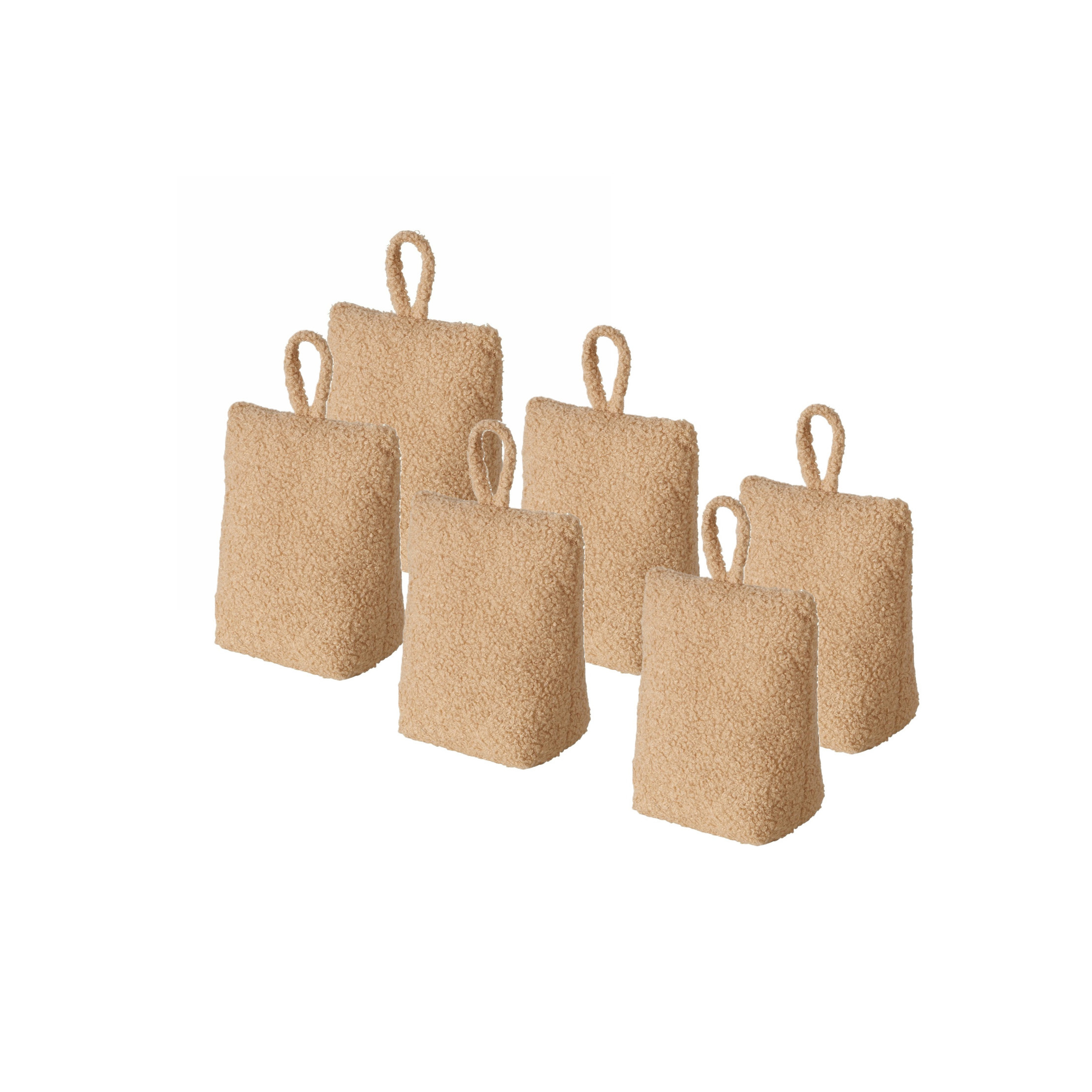 Boltze Deurstopper zak - 6x - 1 kilo - licht bruin - pluche/teddy stof - 20 x 10 cm -