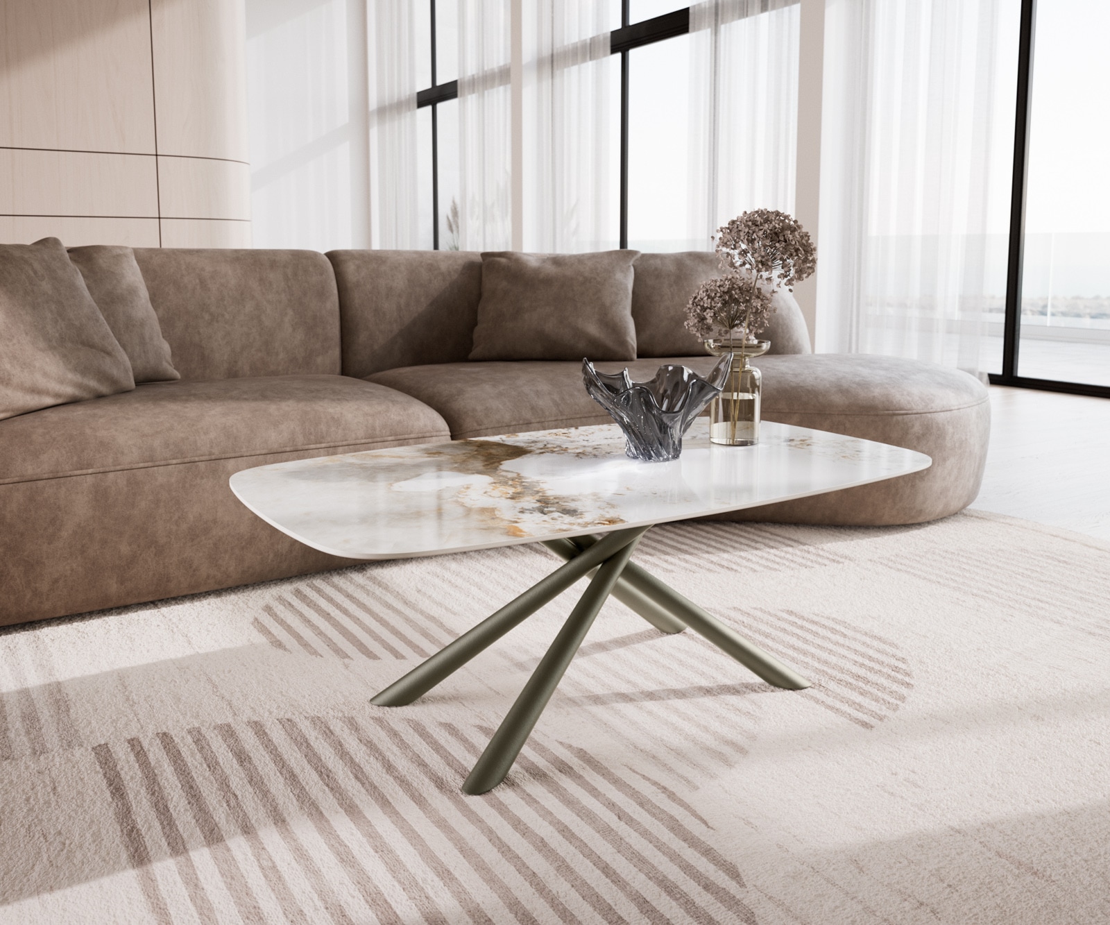 DELIFE Couchtisch Edge Boot 120x70 cm Keramik Minas Melange Sarity Metall Effektfinish Titan