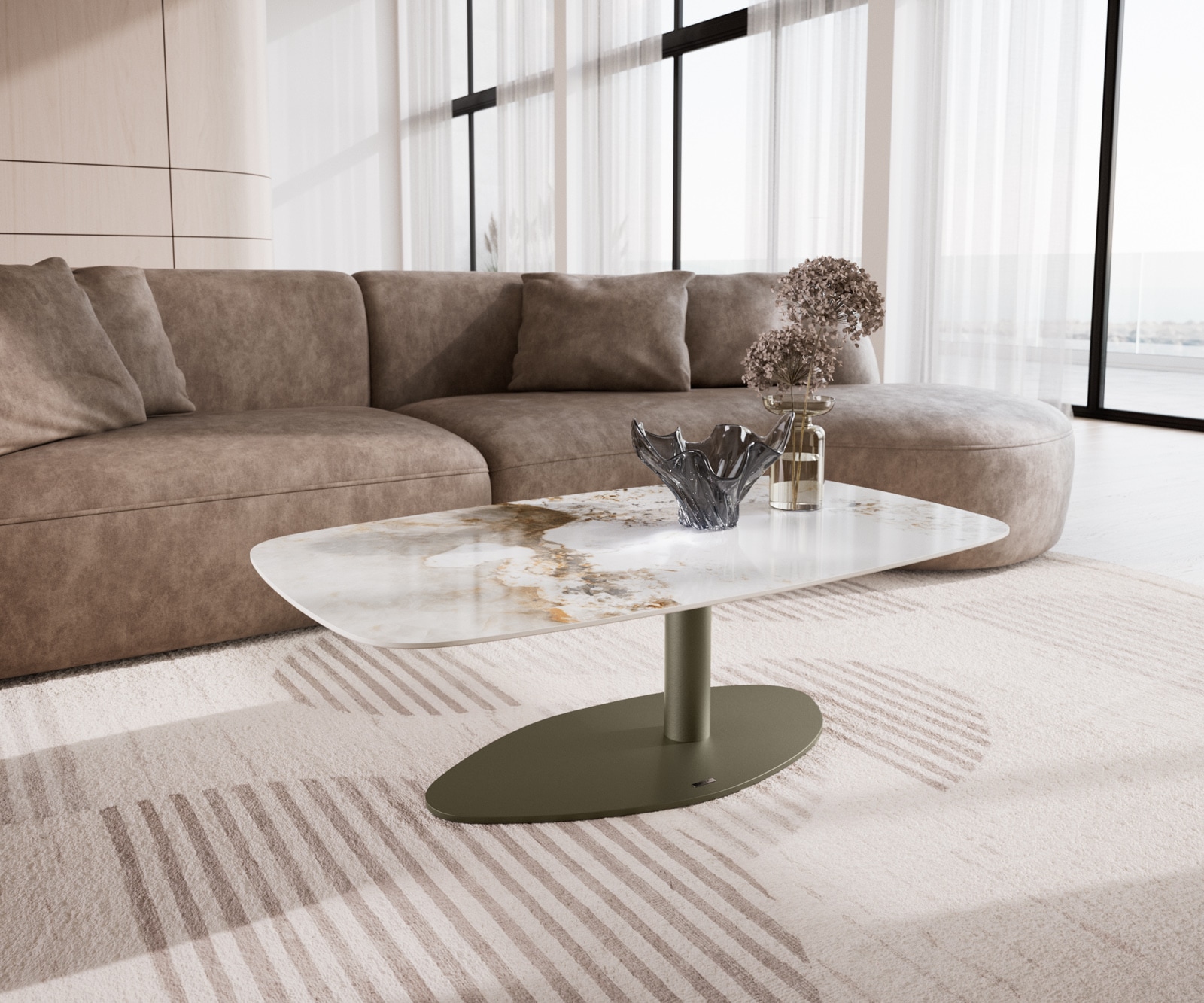 DELIFE Couchtisch Edge Boot 120x70 cm Keramik Minas Melange Vibany Metall Effektfinish Titan