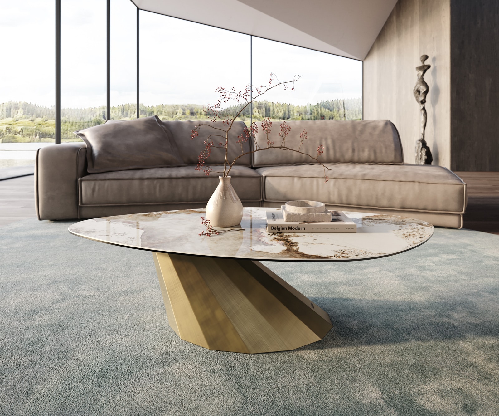DELIFE Couchtisch Edge Organisch 140x76 cm Keramik Minas Melange Parabi Metallic Gold