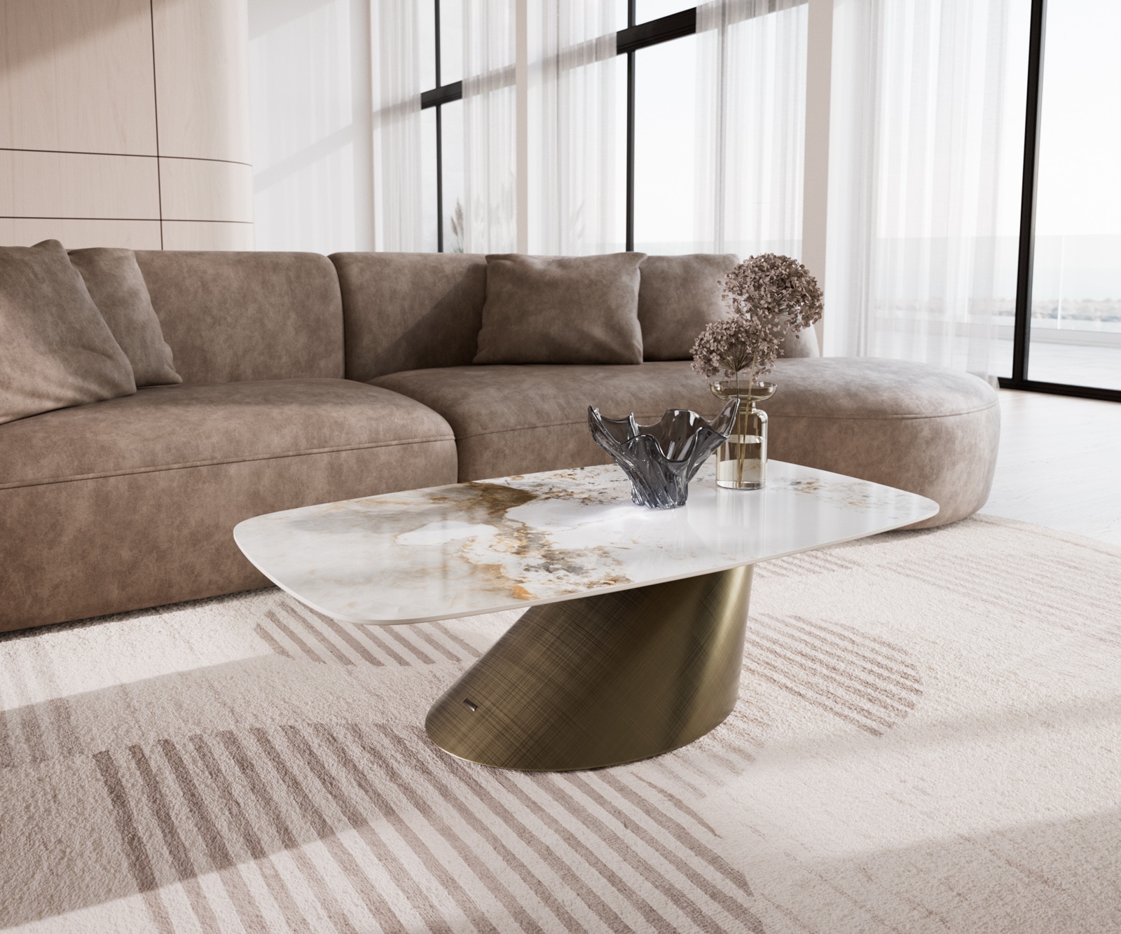 DELIFE Couchtisch Edge Boot 120x70 cm Keramik Minas Melange Conis Metallic Gold
