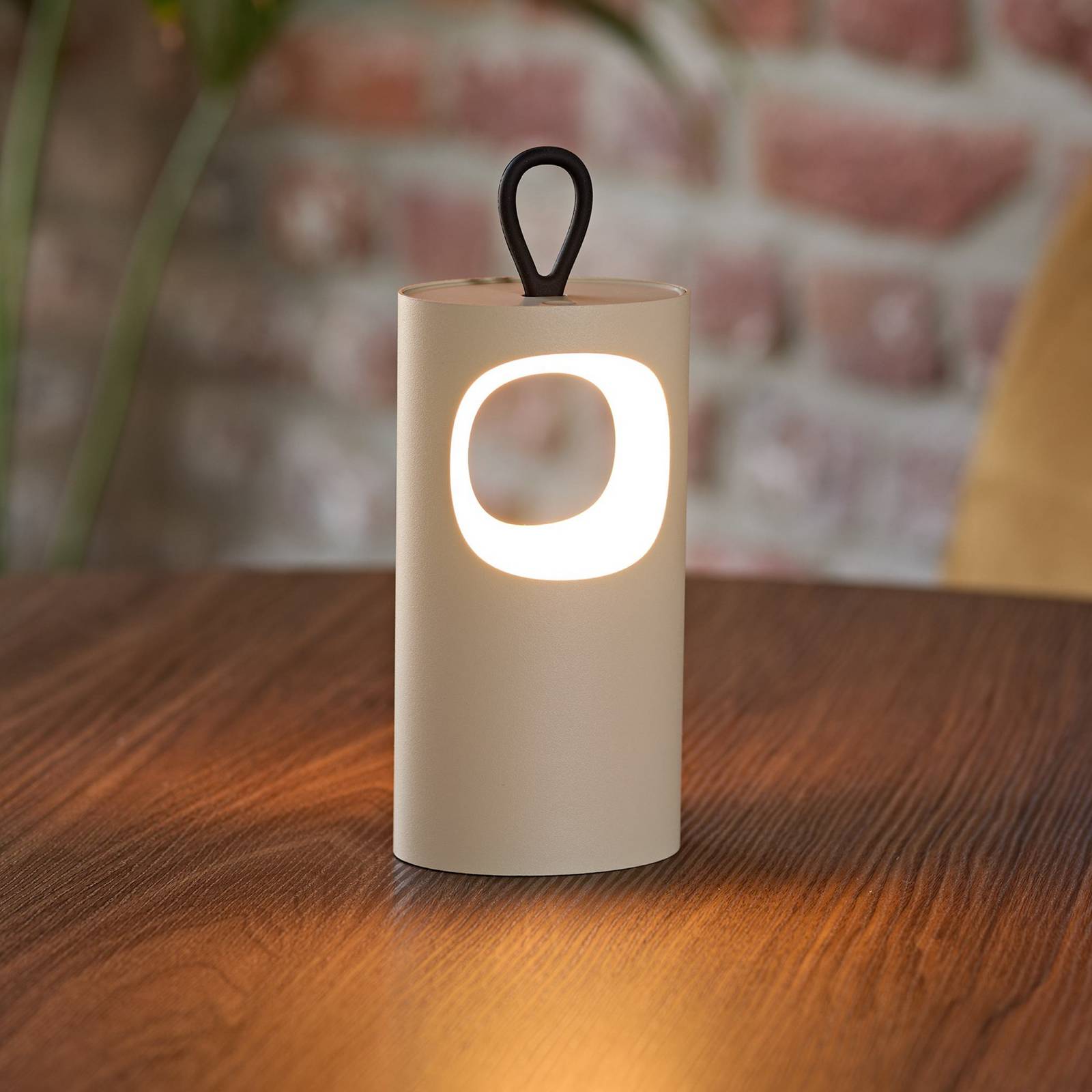 Sigor LED tafellamp Lunari, beige, 16 cm, metaal, CCT IP44