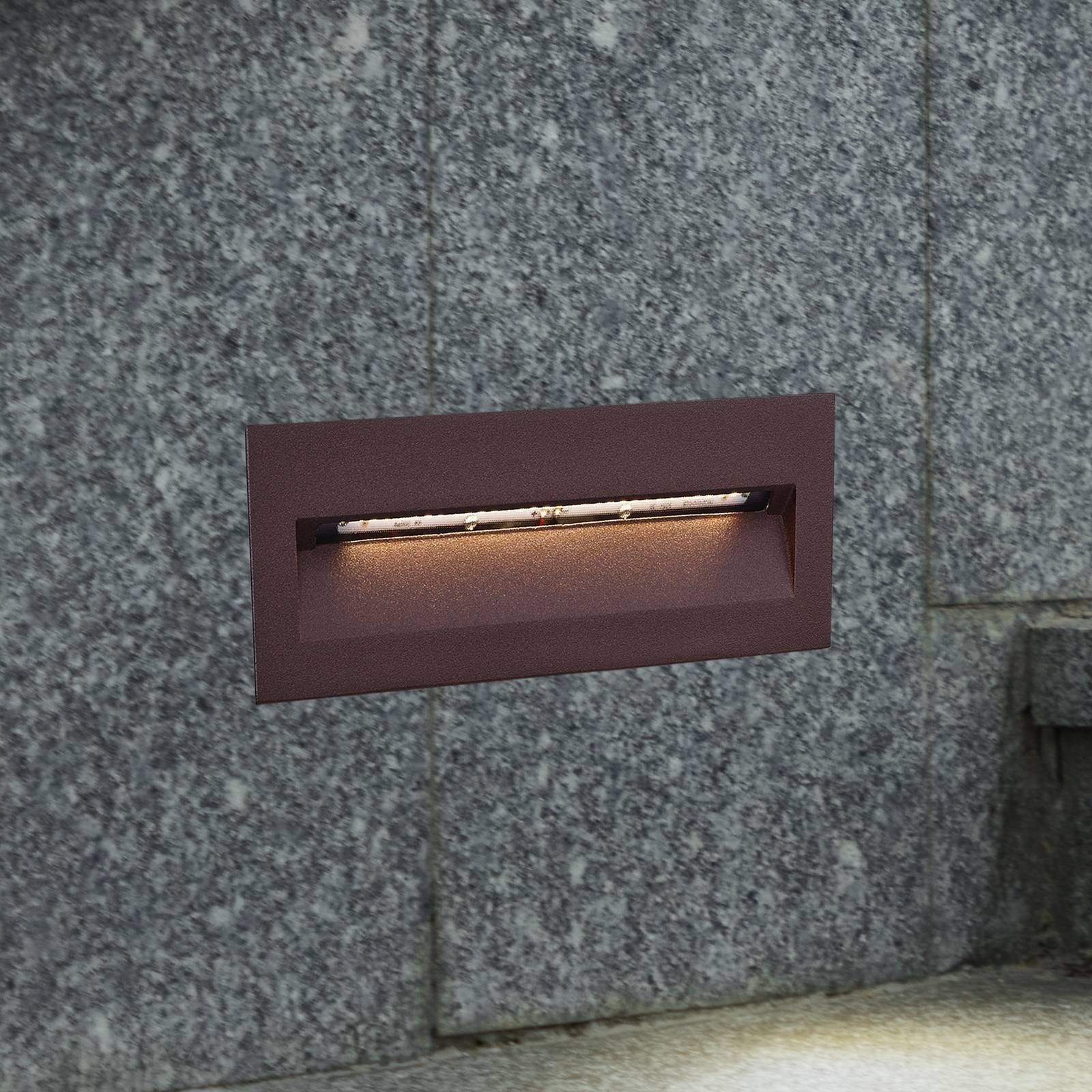 LUCANDE LED wand inbouwlamp Loya, 23 x 8 cm, roest, IP54